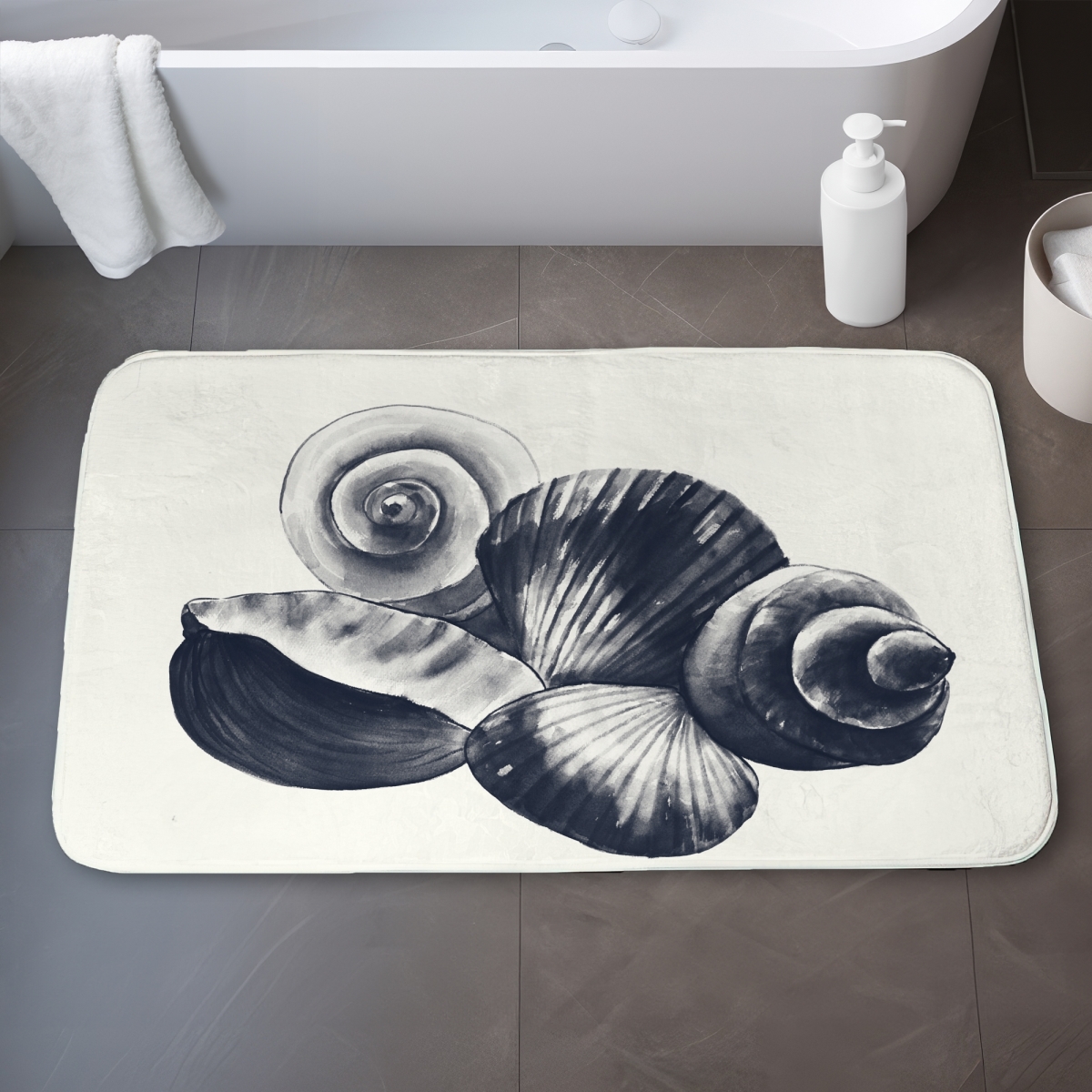 C1BM2134N2TARF 21 x 34 in. Blue Seaside Shells - Coastal Beige Bath Mat for Home Decor