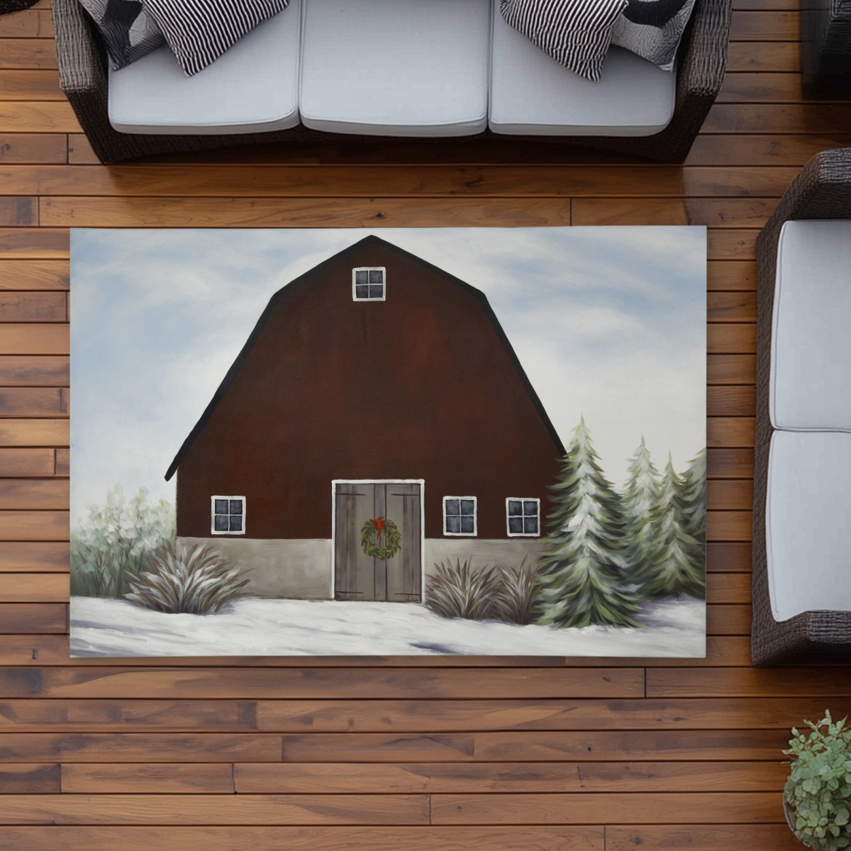 C1ROAR4675TND2 4 x 6 ft. Its Winter on the Farm - Building Seasons Outdoor Area Rug - Rectangle