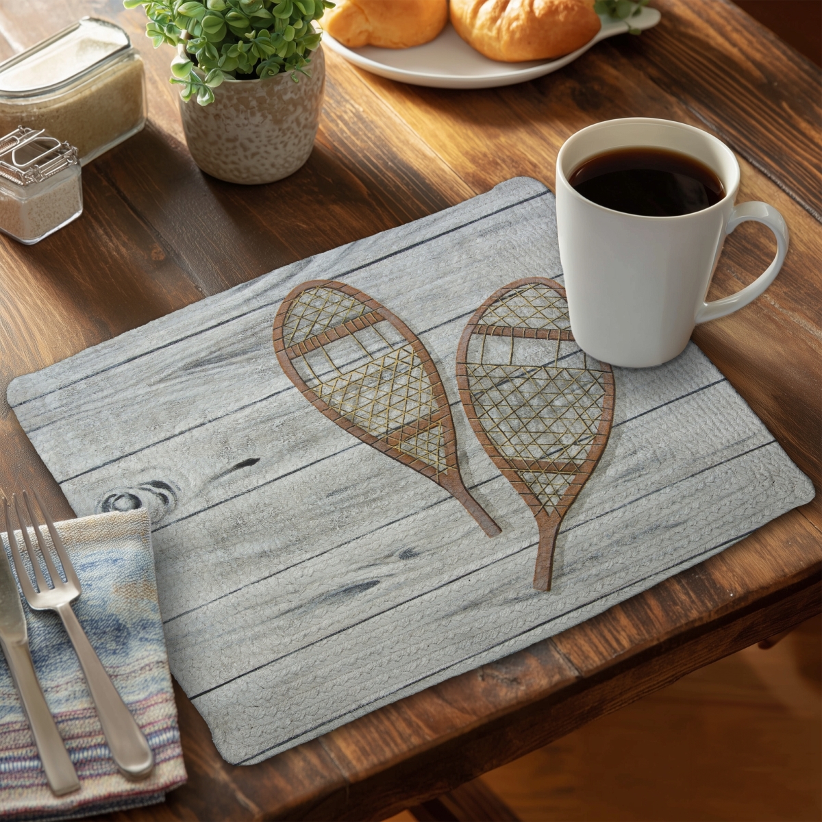 Picture of Begin Home Decor C6BP1418Y56UFM 14 x 18 in. Snowshoes Braided Polyester Placemat - Stylish Home Decor - Set of 6
