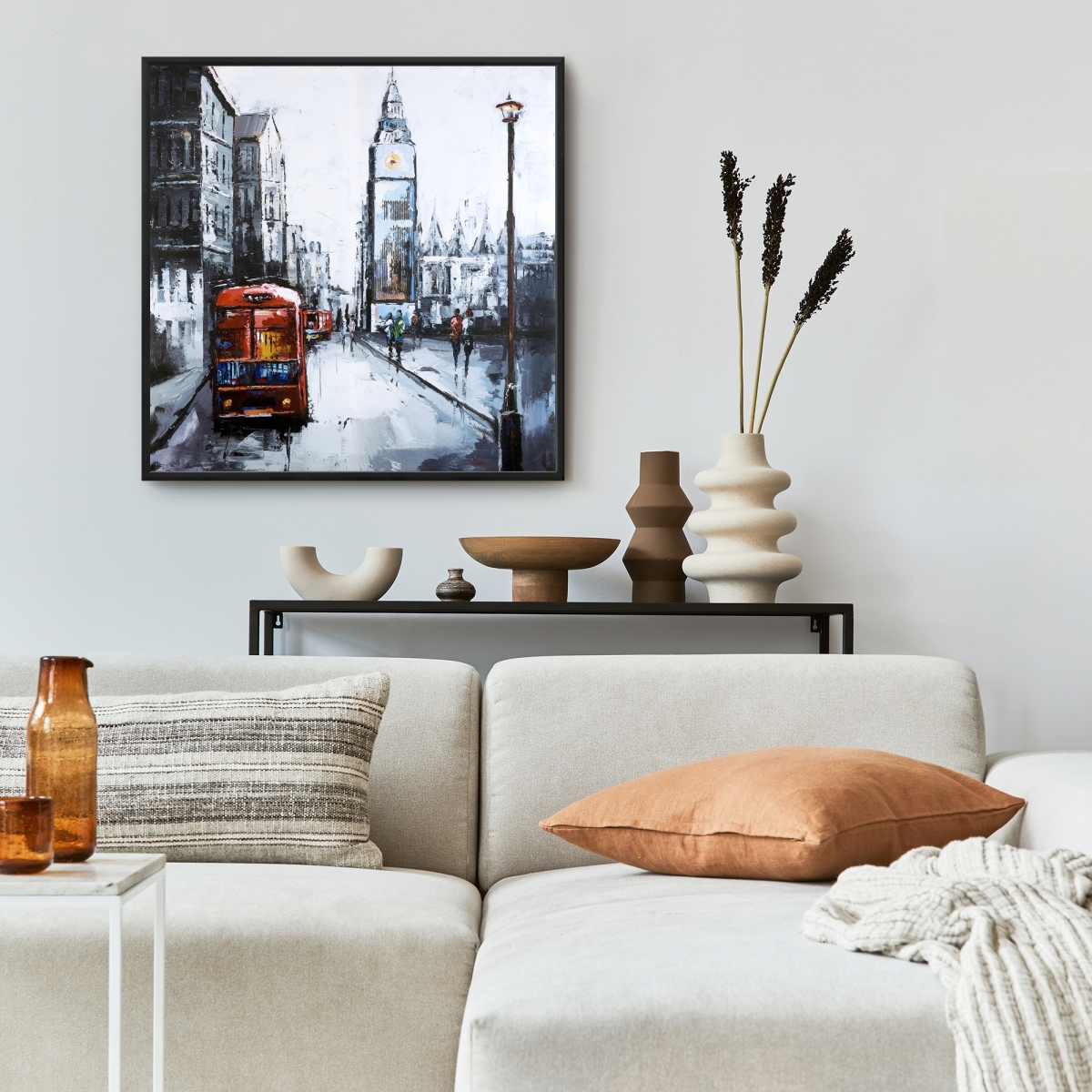 C1FC2424MPWB9C 24 x 24 in. Abstract London & Red Bus - Framed Canvas Home Decor