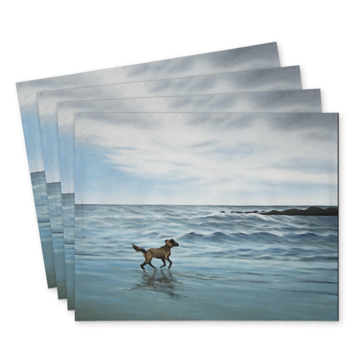Picture of Begin Home Decor C4PP14189ZP9BU 14 x 18 in. Dog on the Beach Polyester Placemat for Home Decor - Stylish Design - Set of 4