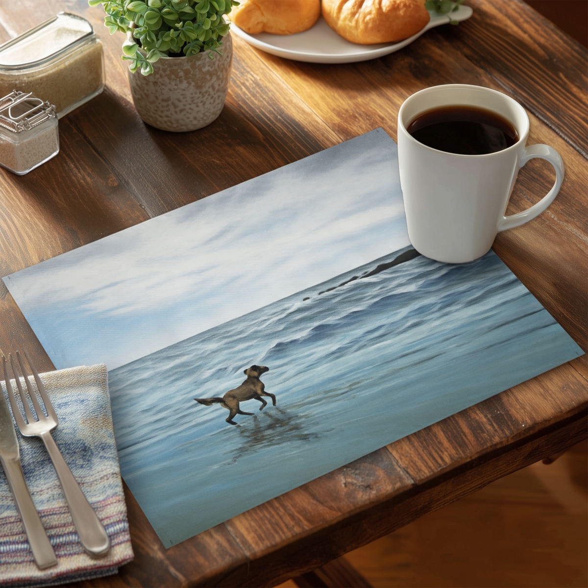 Picture of Begin Home Decor C6PP14189ZORDE 14 x 18 in. Dog on the Beach Polyester Placemat for Home Decor - Stylish Design - Set of 6