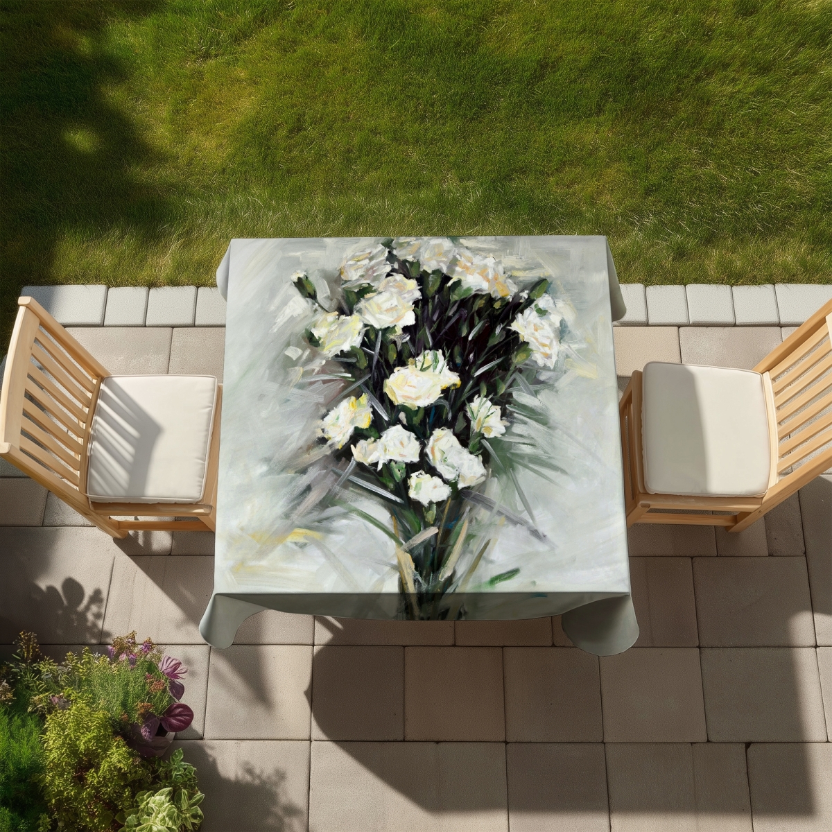 Picture of Begin Home Decor C1TC5858JCRSZG 58 x 58 in. Lisianthus White Bouquet Tablecloth - Indoor & Outdoor Decor