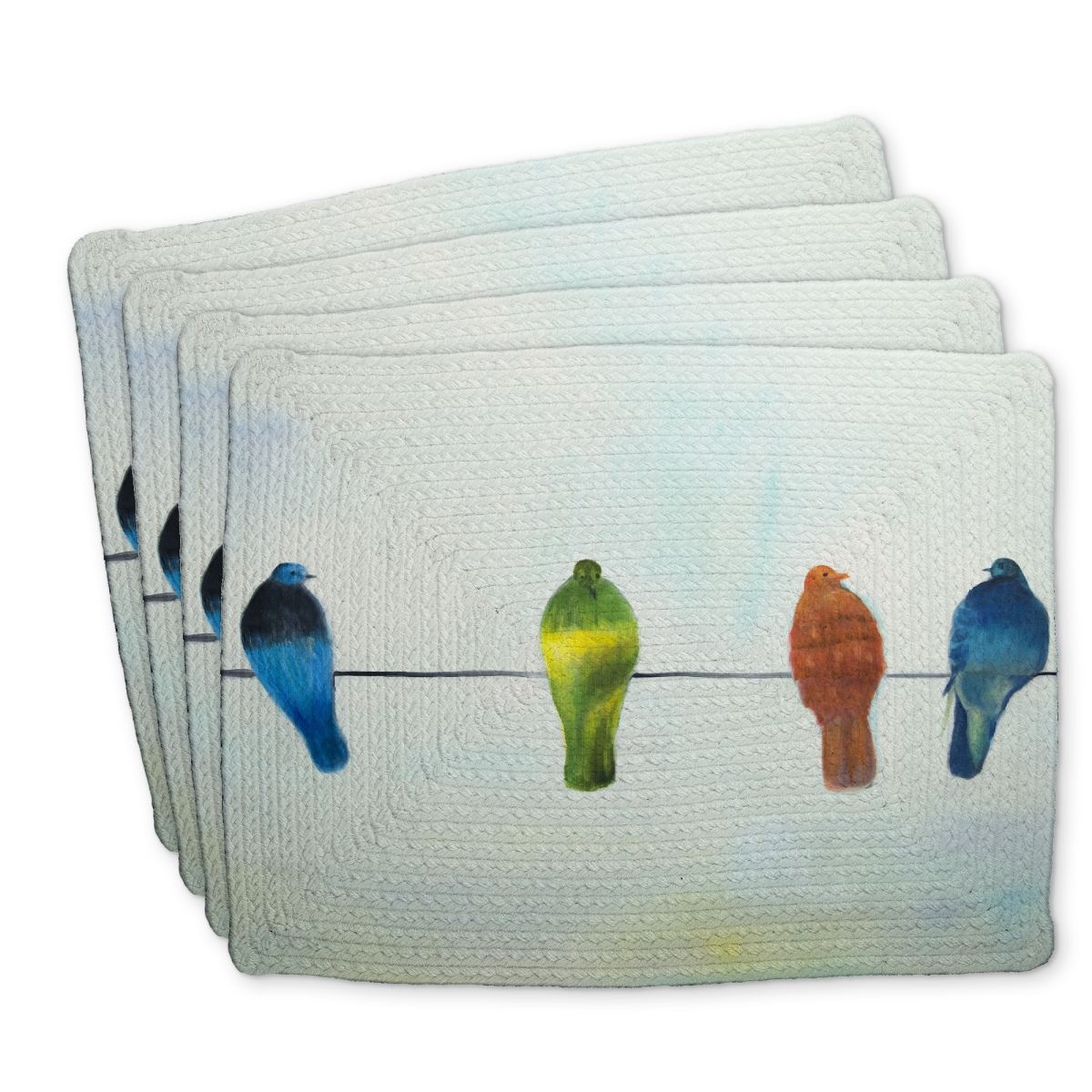Picture of Begin Home Decor C4BP1418BKBXCZ 14 x 18 in. Perched Abstract Birds Braided Polyester Placemat - Home Decor - Set of 4