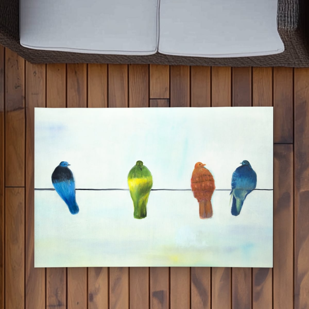 C1ROAR23IQBME3 2 x 3 ft. Perched Abstract Birds - Bird Blue Outdoor Area Rug for Decor - Rectangle