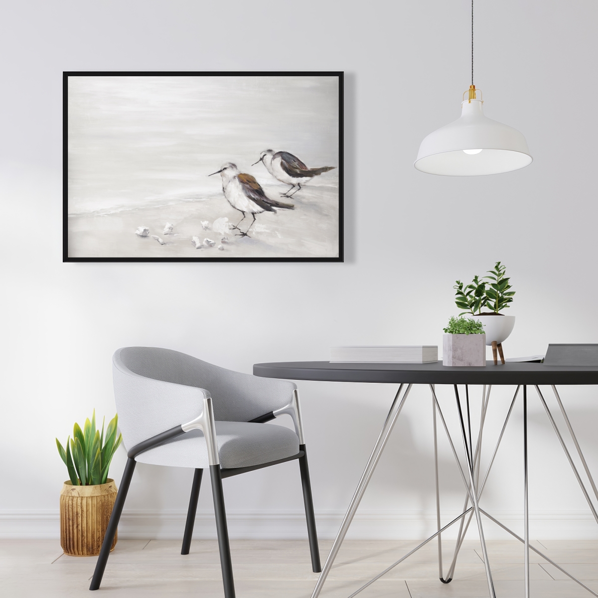 C1FC243652PDGJ 24 x 36 in. Two Sandpipers Birds - Framed Canvas Beach Home Decor