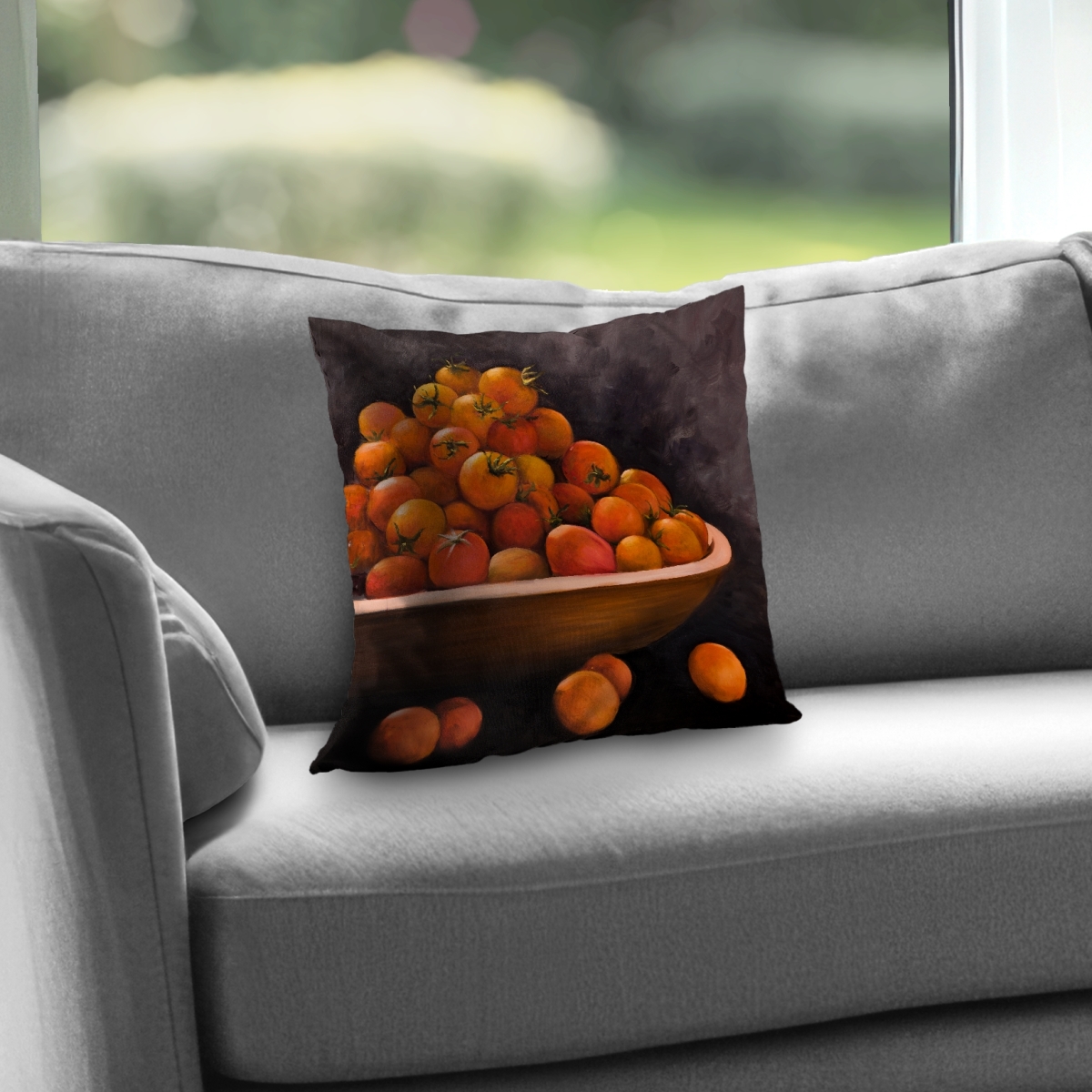 C1PC1414BMEEDK 14 x 14 in. Bowl of Cherry Tomatoes - Still Life Black Poly Twill Throw