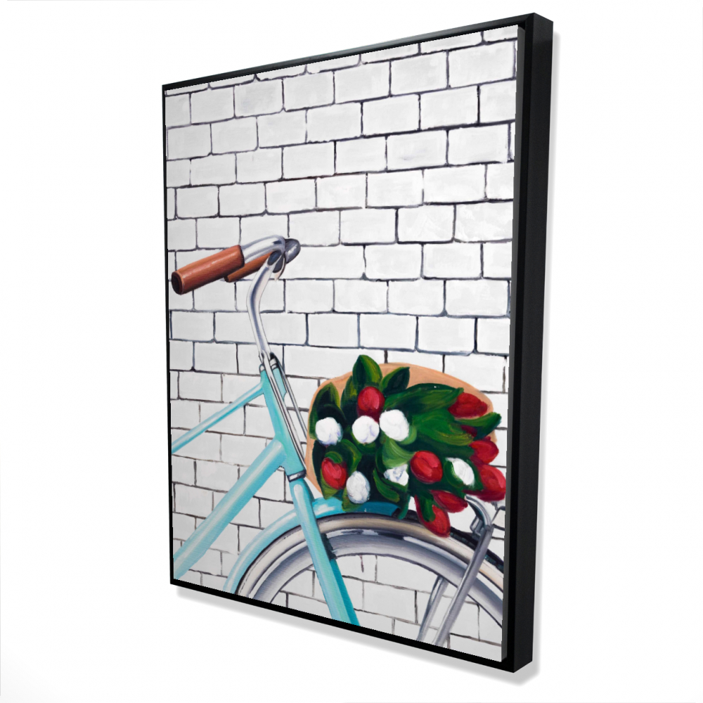 2081-4836-TR34 36 x 48 in. Bicycle with Tulips - Bedroom Red Framed Canvas Decor