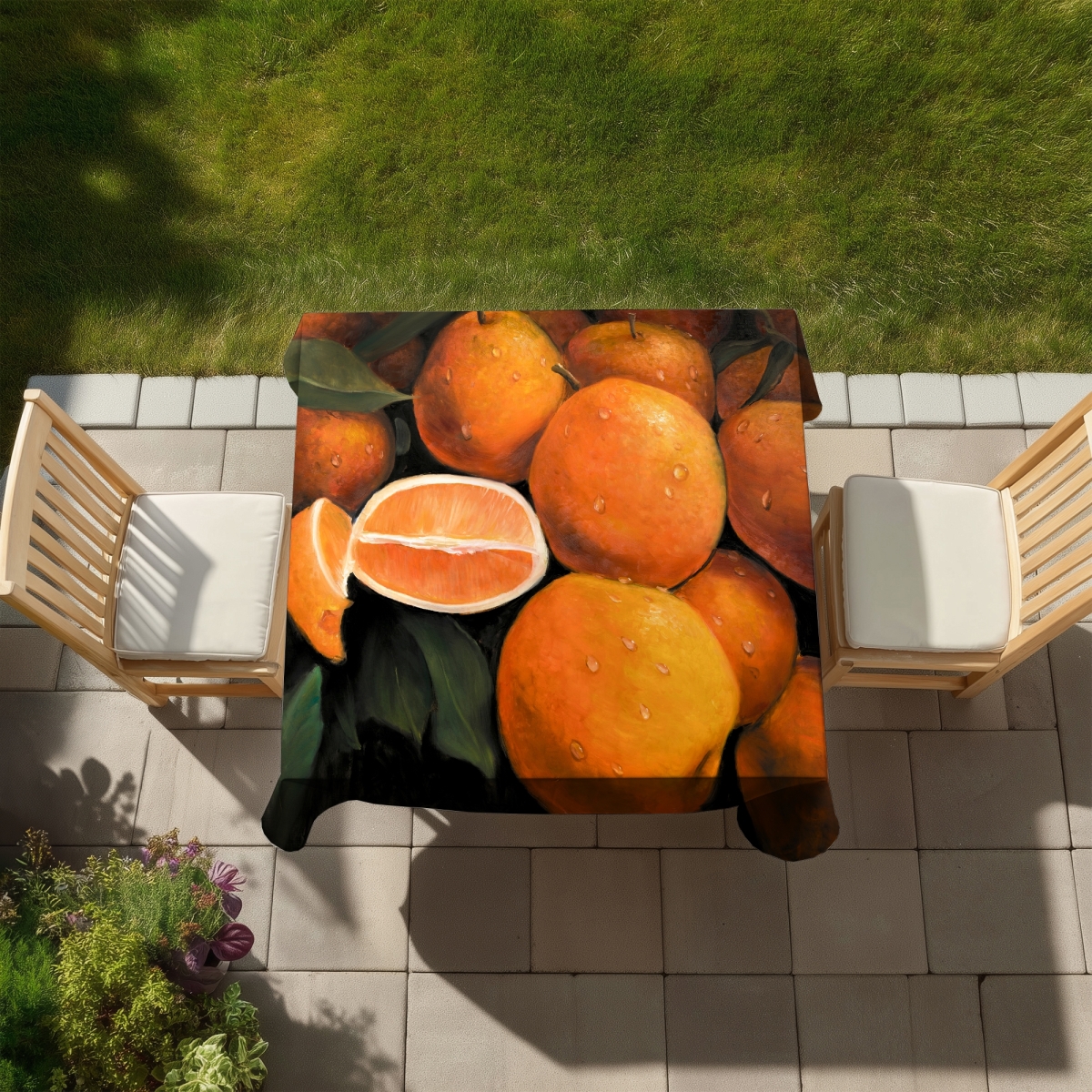 Picture of Begin Home Decor C1TC58583UUKL7 58 x 58 in. Fresh Oranges Tablecloth - Hyperrealist Home Decor Indoor Outdoor