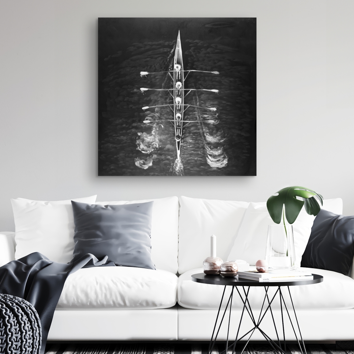 C1RC3232XUMJTL 32 x 32 in. Rowing Boat - White Sports Canvas for Home Decor - Unique Art