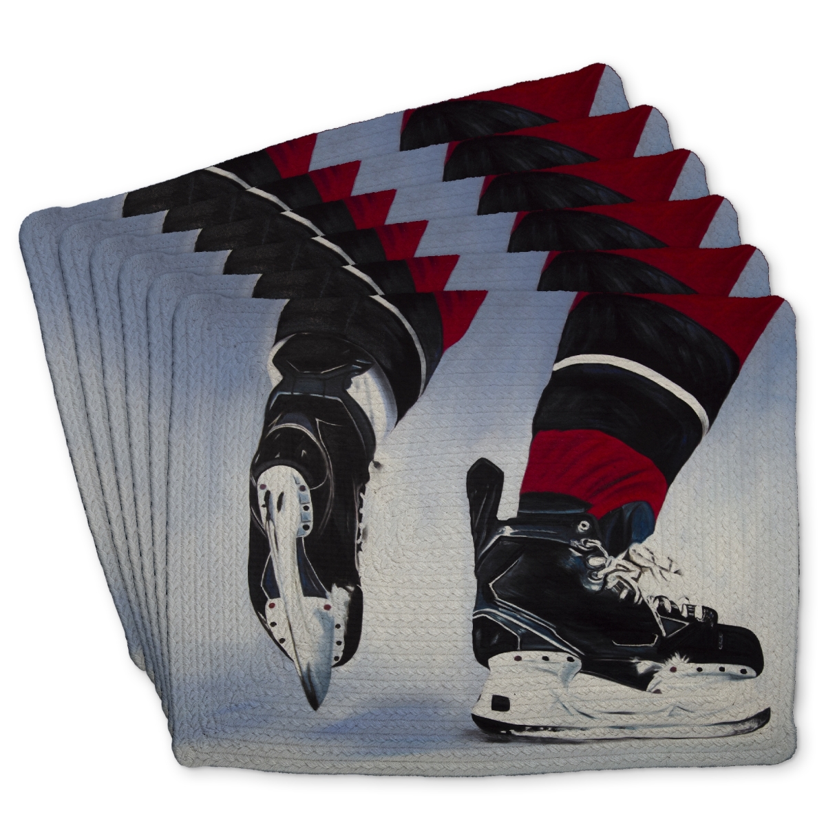 Picture of Begin Home Decor C6BP1418CG15LF 14 x 18 in. Hockey Player Braided Polyester Placemat for Home Decor - Set of 6
