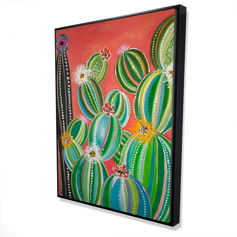 2081-4836-FL365 36 x 48 in. Rainbow Cactus - Botanical Framed Canvas for Home Decor