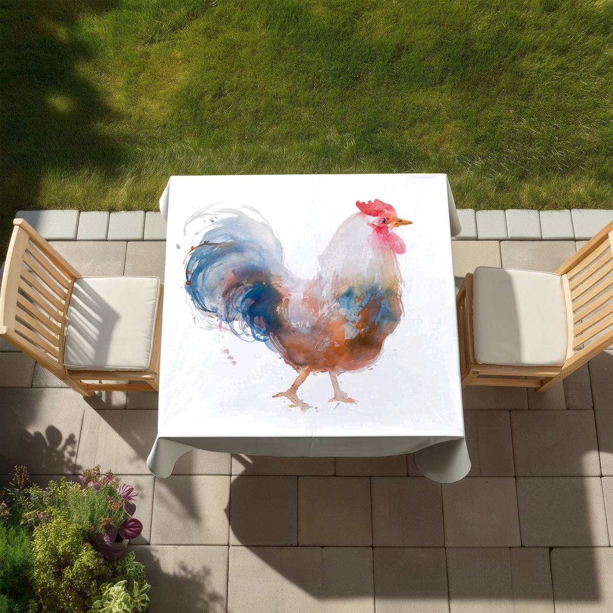 Picture of Begin Home Decor C1TC5858XA8W98 58 x 58 in. Watercolor Rooster Tablecloth - Farm Animal Home Decor