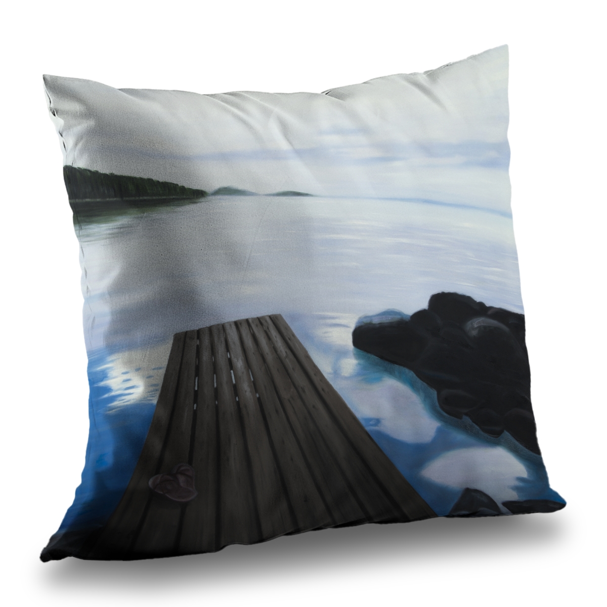 C1PT14149YBHEO 14 x 14 in. Evening on the Dock - Mountains Blue Poly Twill Throw Pillow
