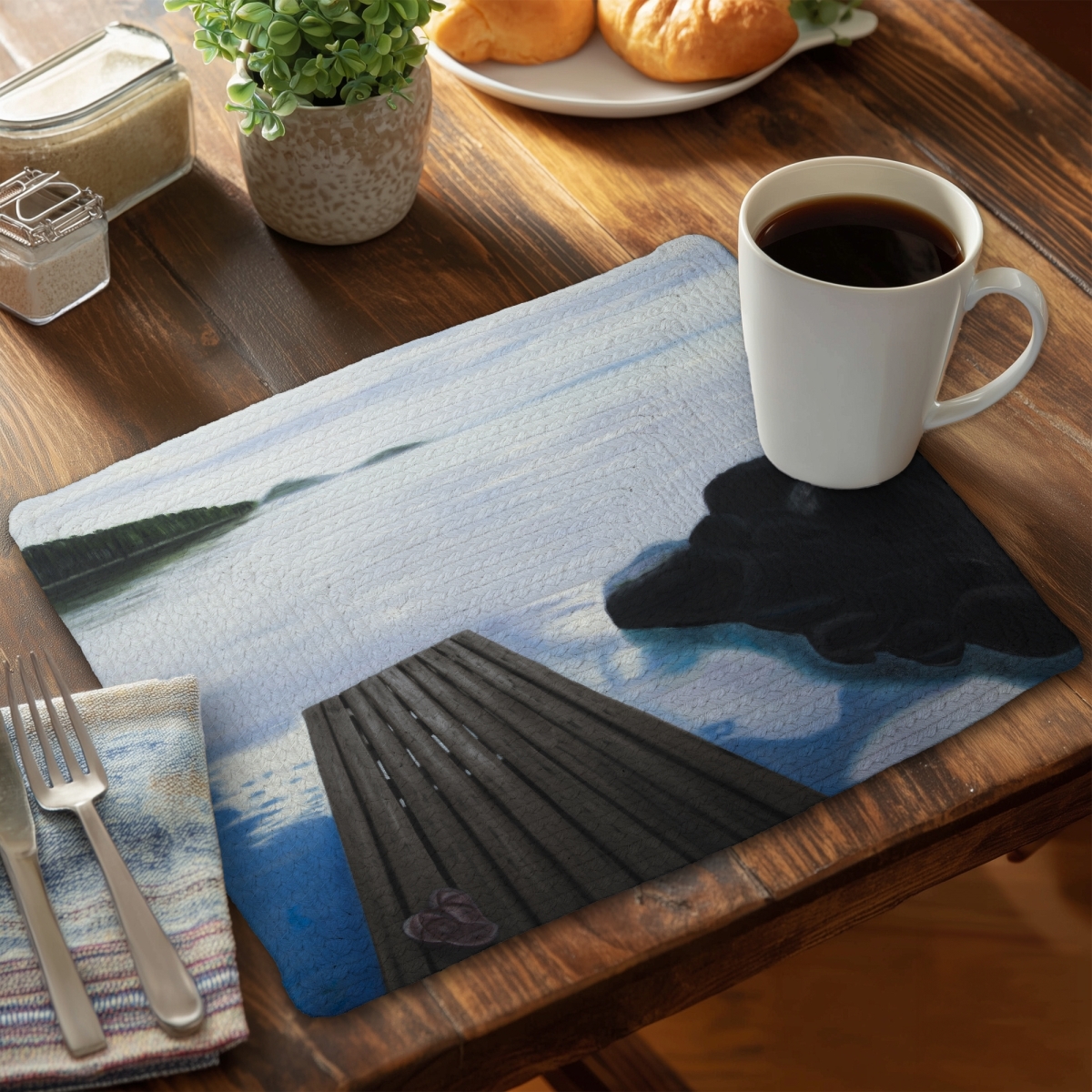 Picture of Begin Home Decor CBPM1418CH81E1 14 x 18 in. Evening on the Dock - Coastal Marine Braided Polyester Placemat