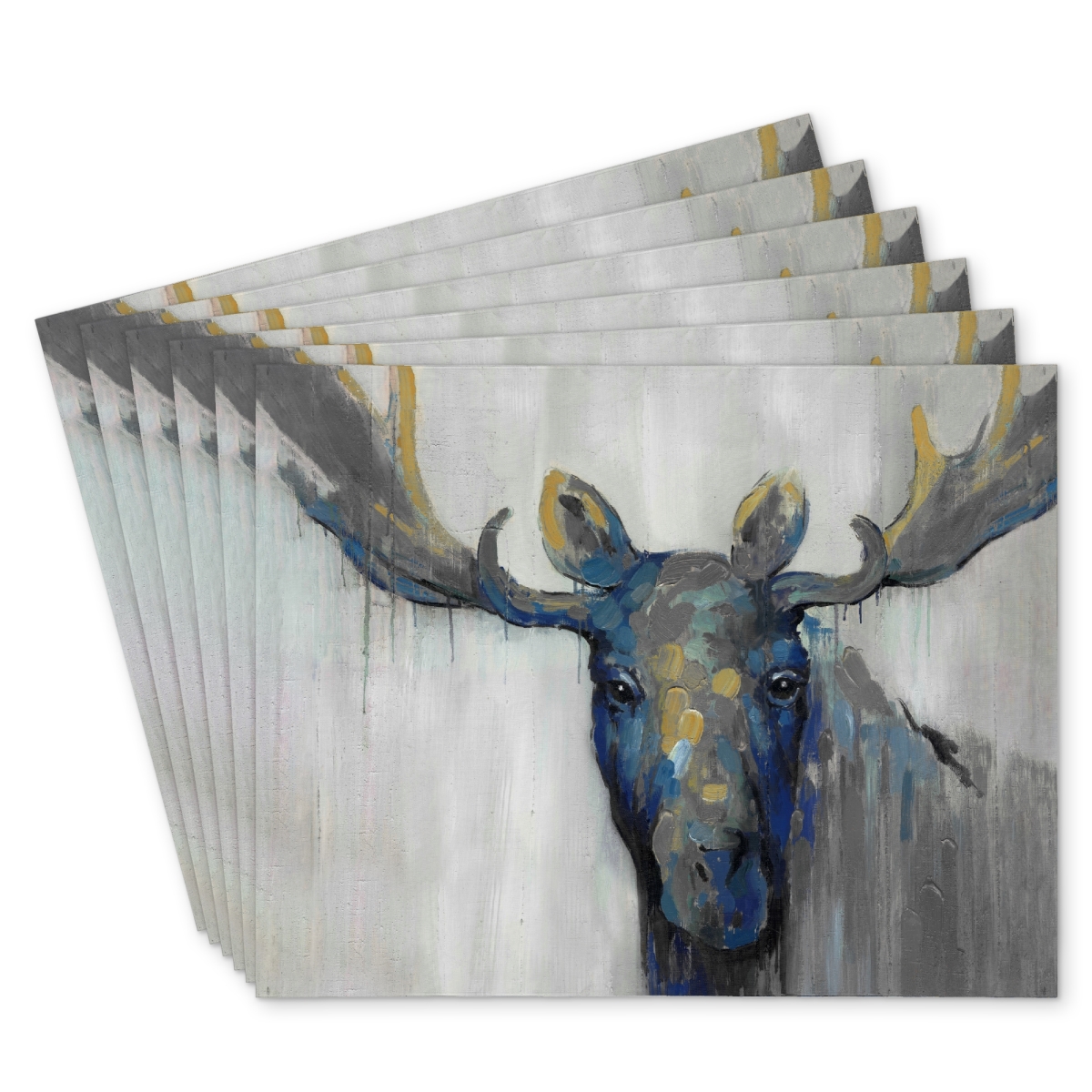 Picture of Begin Home Decor C6PP1418L3UXIR 14 x 18 in. Blue Moose Polyester Placemats for Stylish Home Decor - Set of 6