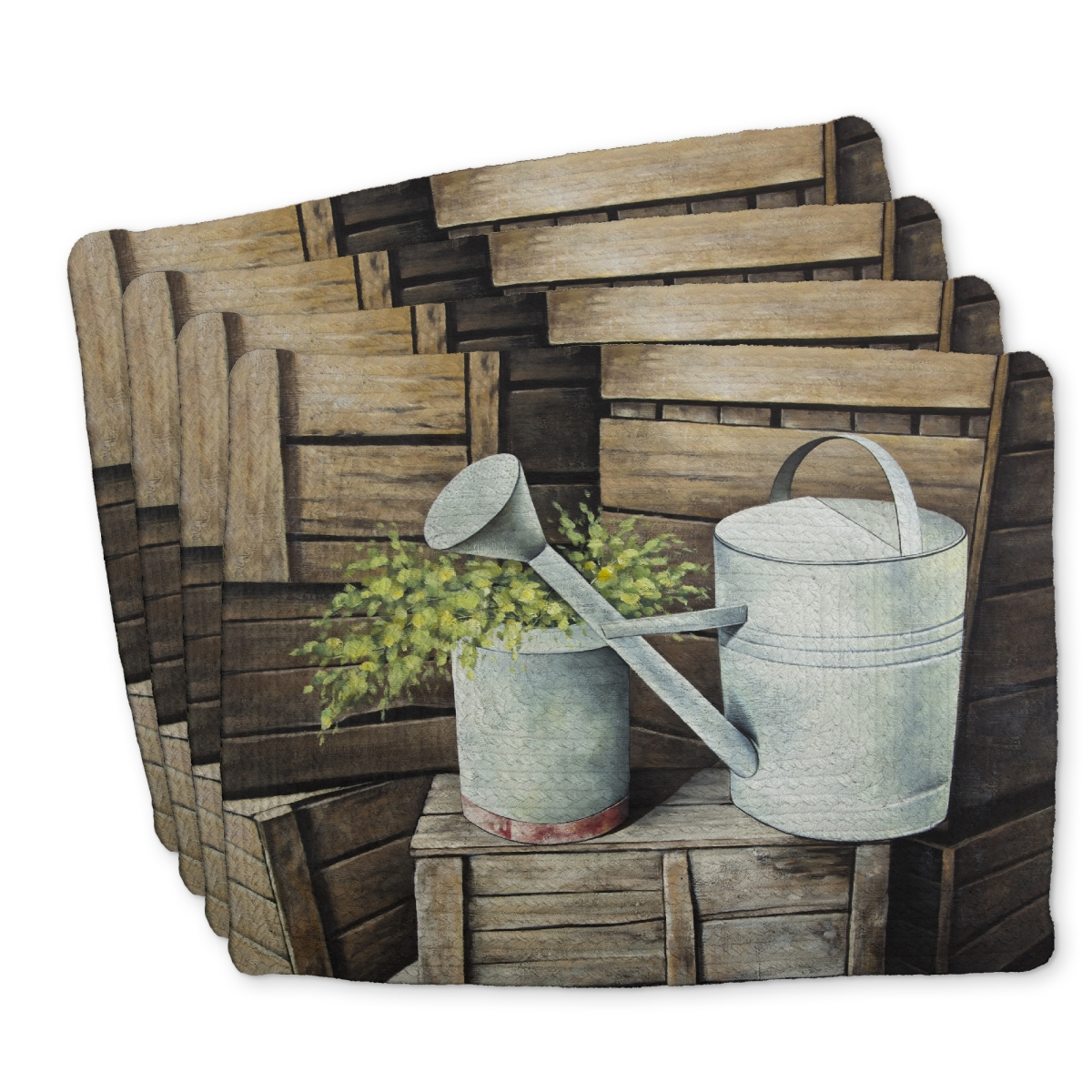 Picture of Begin Home Decor C4BP1418HIB4T7 14 x 18 in. Vintage Watering Can - Braided Polyester Placemat for Decor - Set of 4
