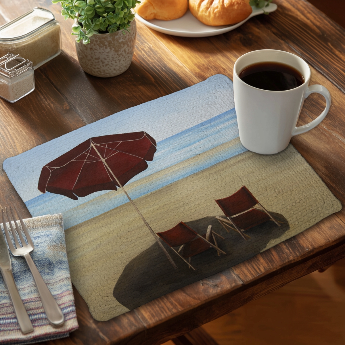 Picture of Begin Home Decor C6BP1418OW0NAL 14 x 18 in. Relax At the Beach Braided Polyester Placemat for Home Decor - Set of 6
