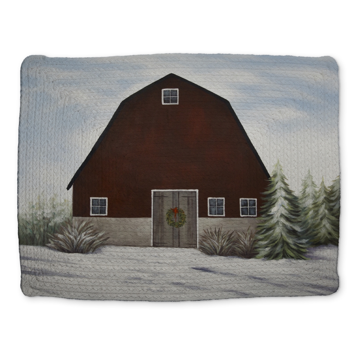 Picture of Begin Home Decor CBPM14188D8OJ6 14 x 18 in. White Bedroom Placemat - Winter Farm Trees Braided Polyester