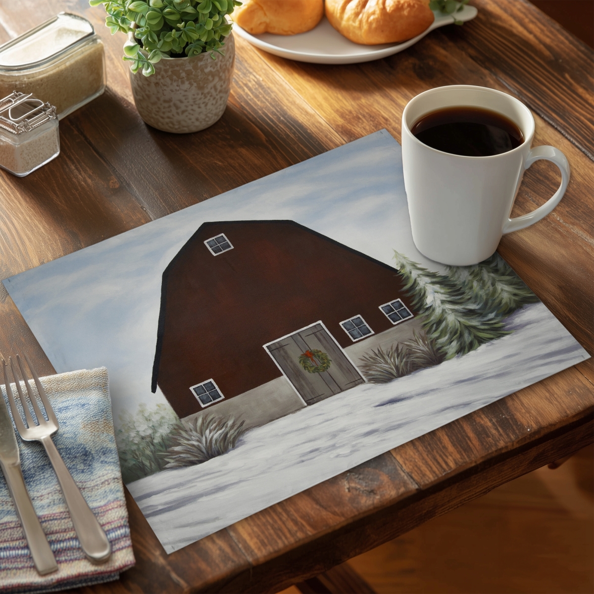 Picture of Begin Home Decor C4PP1418NM4B54 14 x 18 in. Its Winter on the Farm Polyester Placemat - Home Decor - Set of 4