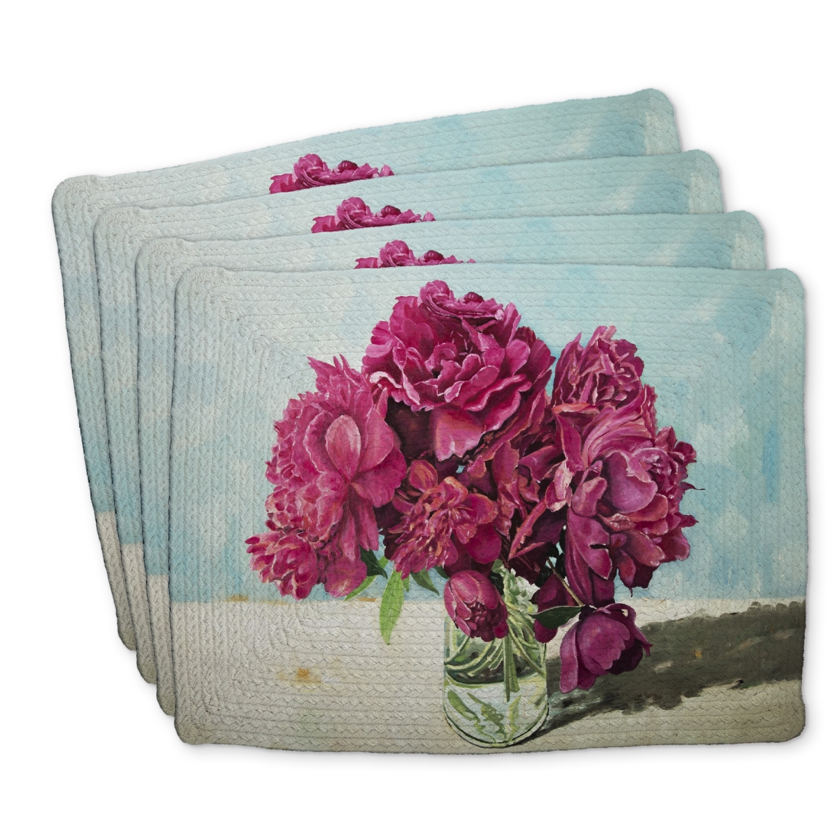 Picture of Begin Home Decor C4BP14186ADLW1 14 x 18 in. Fuchsia Peony Braided Polyester Placemat - Home Decor Accent - Set of 4