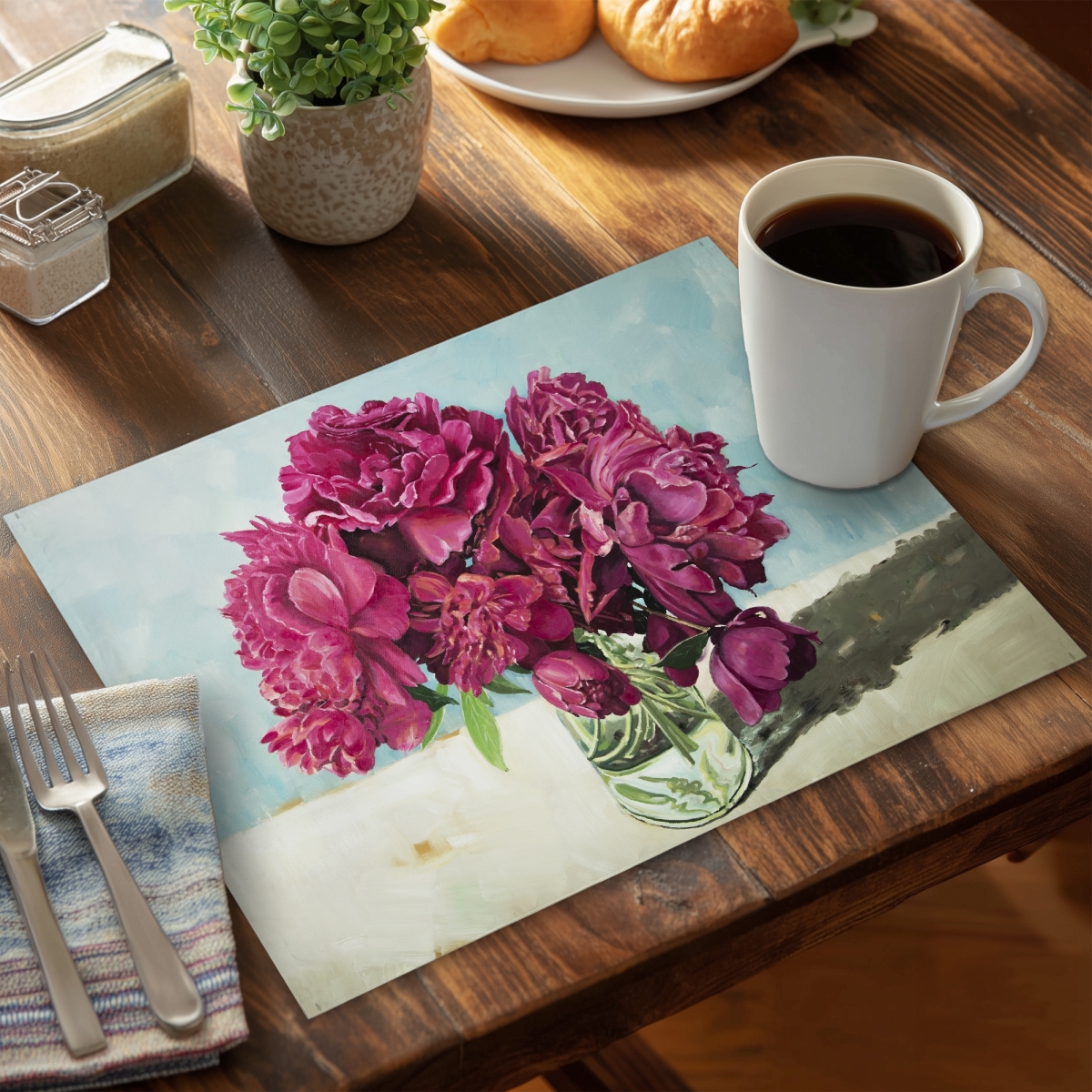 Picture of Begin Home Decor C4PP14187N7WQ9 14 x 18 in. Fuchsia Peony Polyester Placemat - Stylish Home Decor - Set of 4