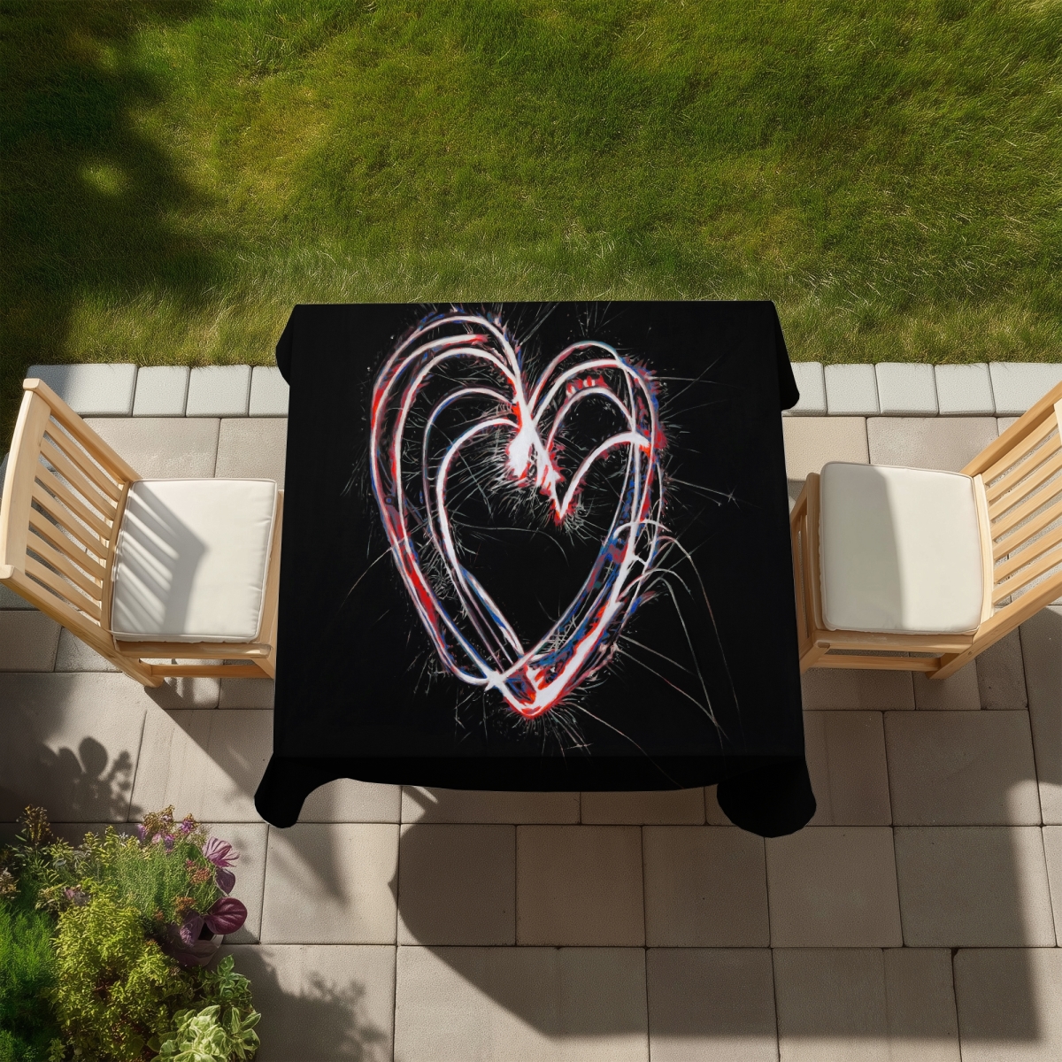 Picture of Begin Home Decor C1TC5858ZE1IP2 58 x 58 in. Red & Blue Fireworks Heart Tablecloth - Indoor & Outdoor Decor