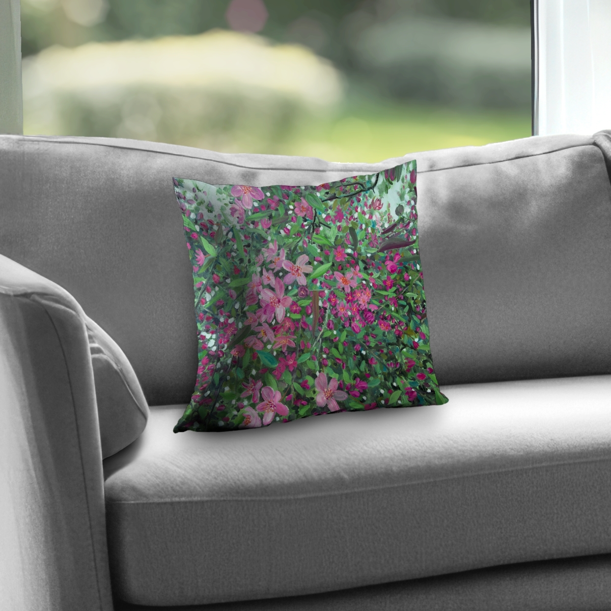 C1PC141432ZFKV 14 x 14 in. Cherry Tree Blooming - Pink Leaves Poly Twill Throw for Home Decor