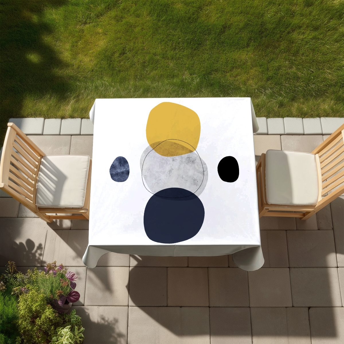 Picture of Begin Home Decor C1TC5858J423RF 58 x 58 in. Modern Blue Spheres Tablecloth - Indoor & Outdoor Home Decor