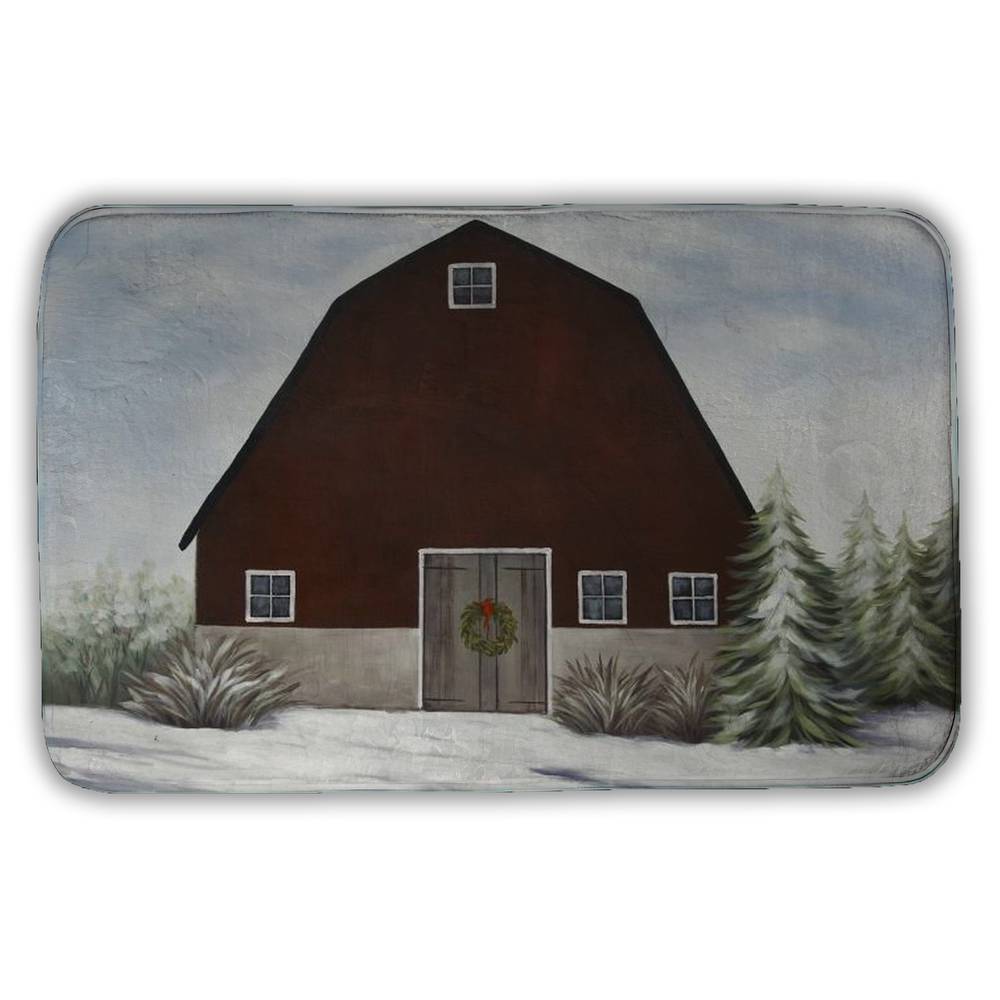 5930-2134-AR14 21 x 34 in. Its Winter on the Farm - Red Architecture Bath Mat - Home Decor