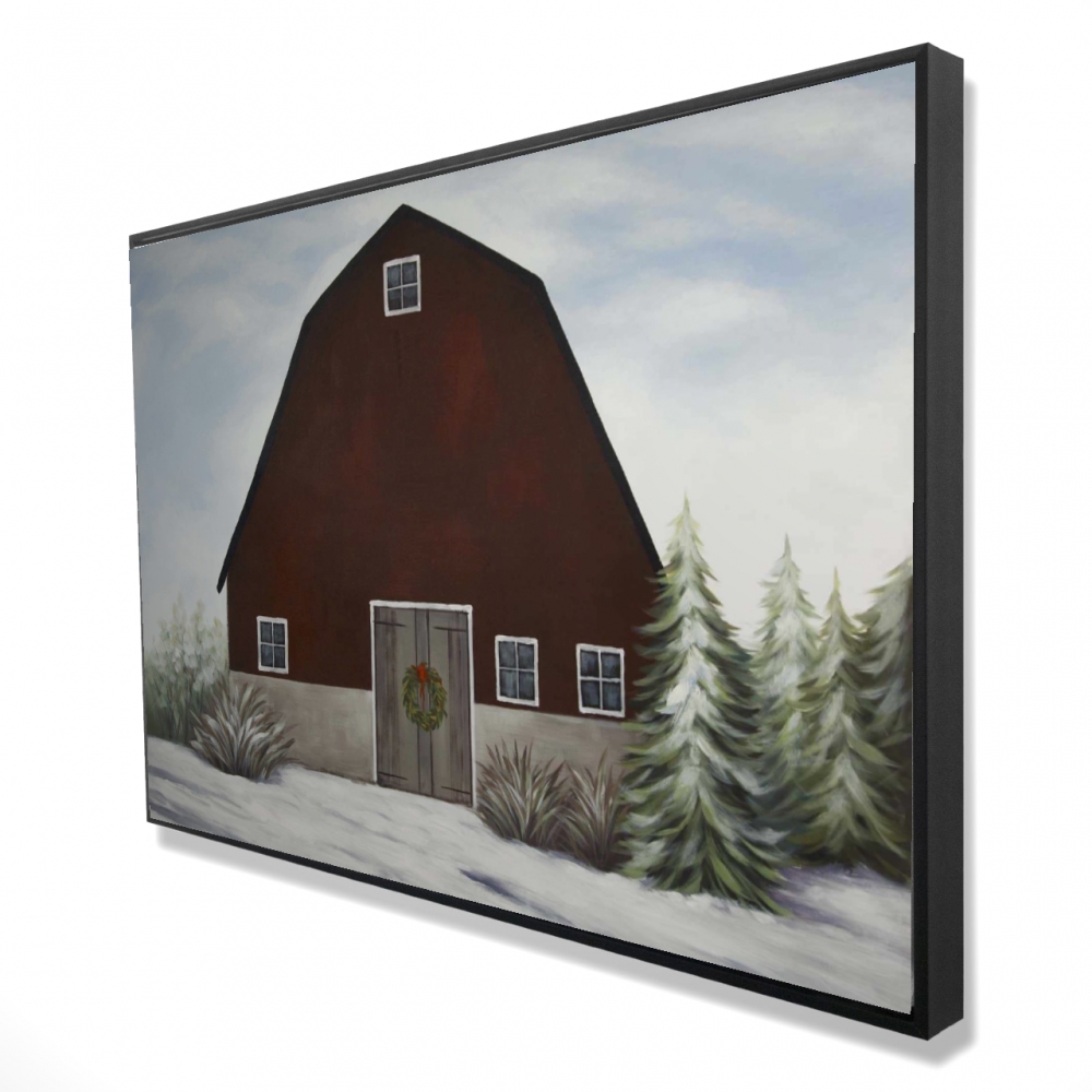 2081-2436-AR14 24 x 36 in. Its Winter on the Farm - Rustic Bedroom Framed Canvas Decor