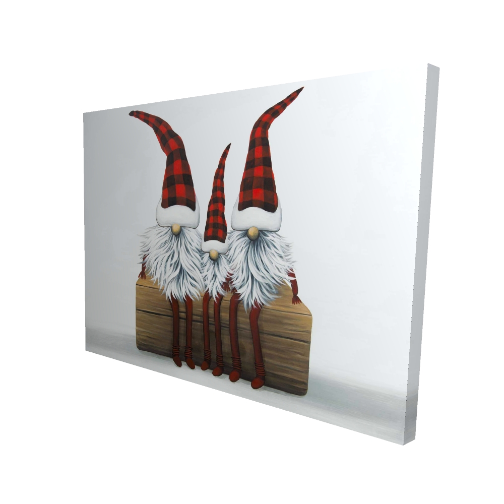 2080-3648-HO19 36 x 48 in. Three Christmas Gnomes Red Pattern Canvas - Home Decor Art