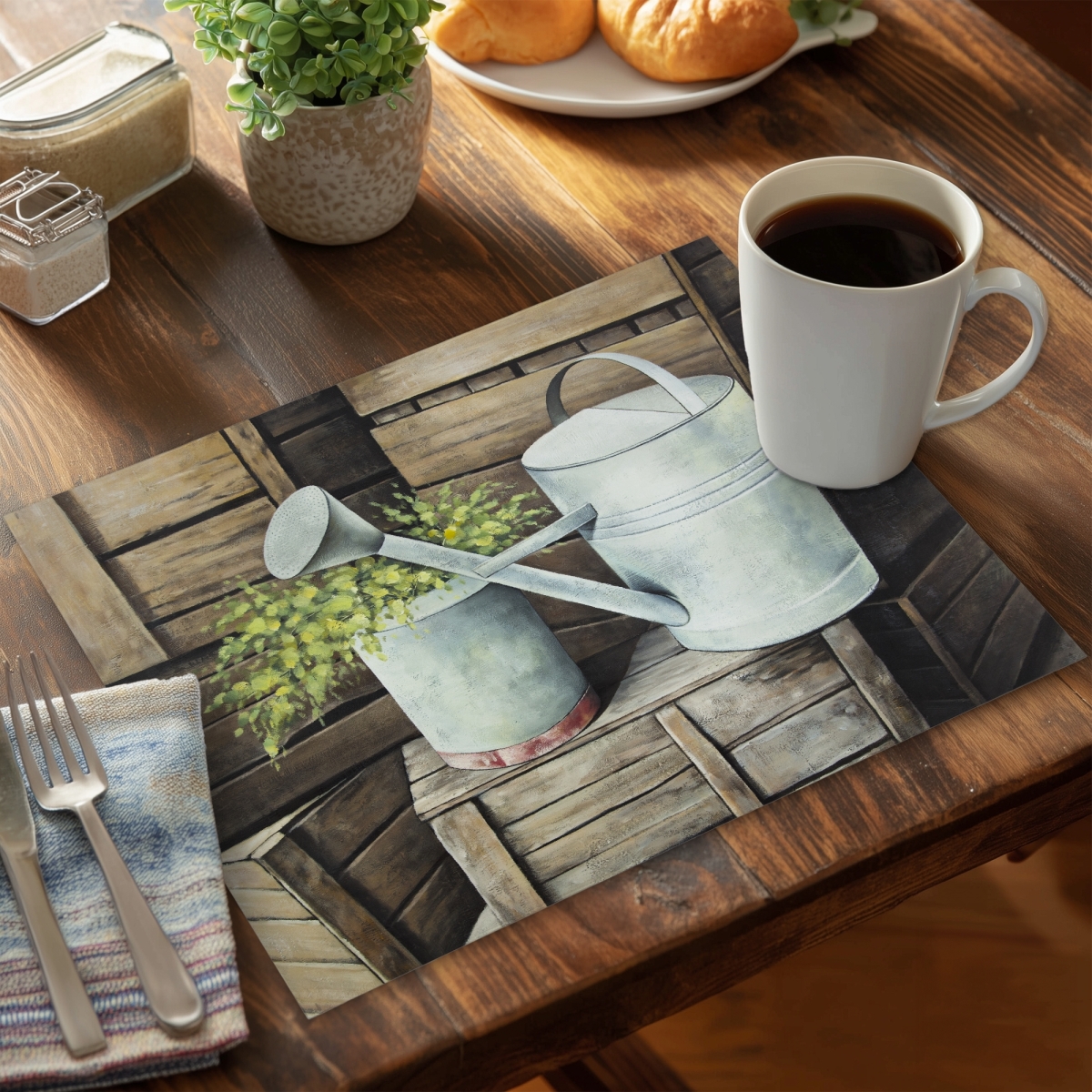 Picture of Begin Home Decor C4PP1418KRS7UR 14 x 18 in. Vintage Watering Can Placemat - Home Decor Essentials - Set of 4
