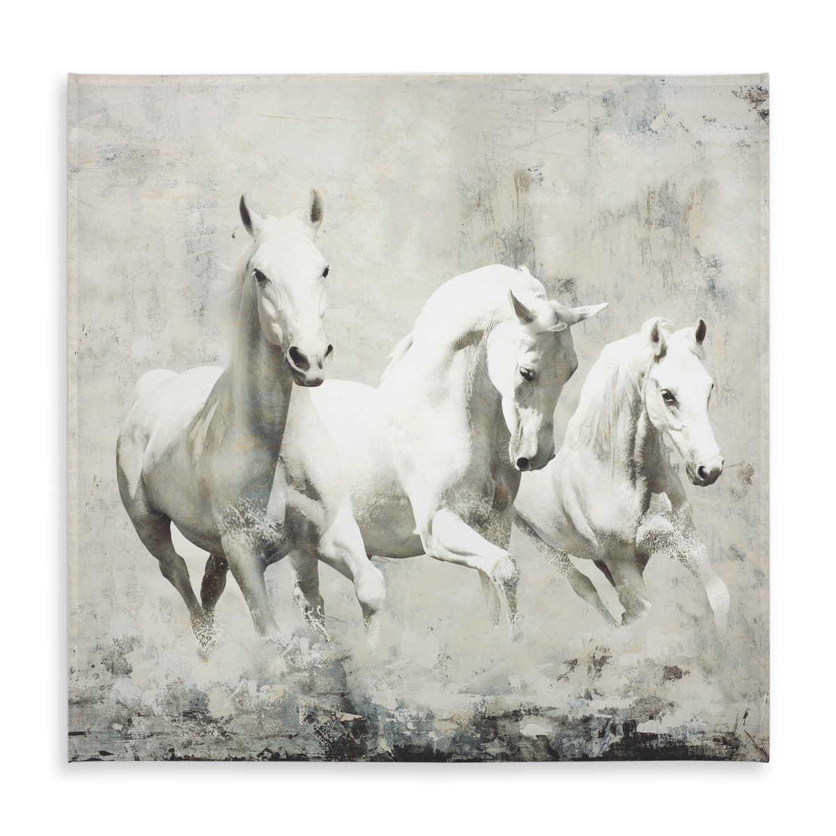 Picture of Begin Home Decor C1TC585892GE52 58 x 58 in. Three White Horses Running Tablecloth - Beige Indoor Outdoor Decor