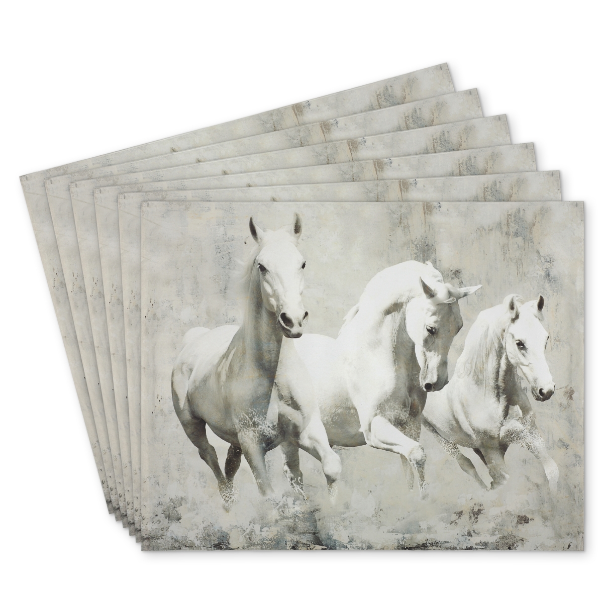 Picture of Begin Home Decor C6PP1418PEC76U 14 x 18 in. Three White Horses Running Polyester Placemat - Home Decor - Set of 6