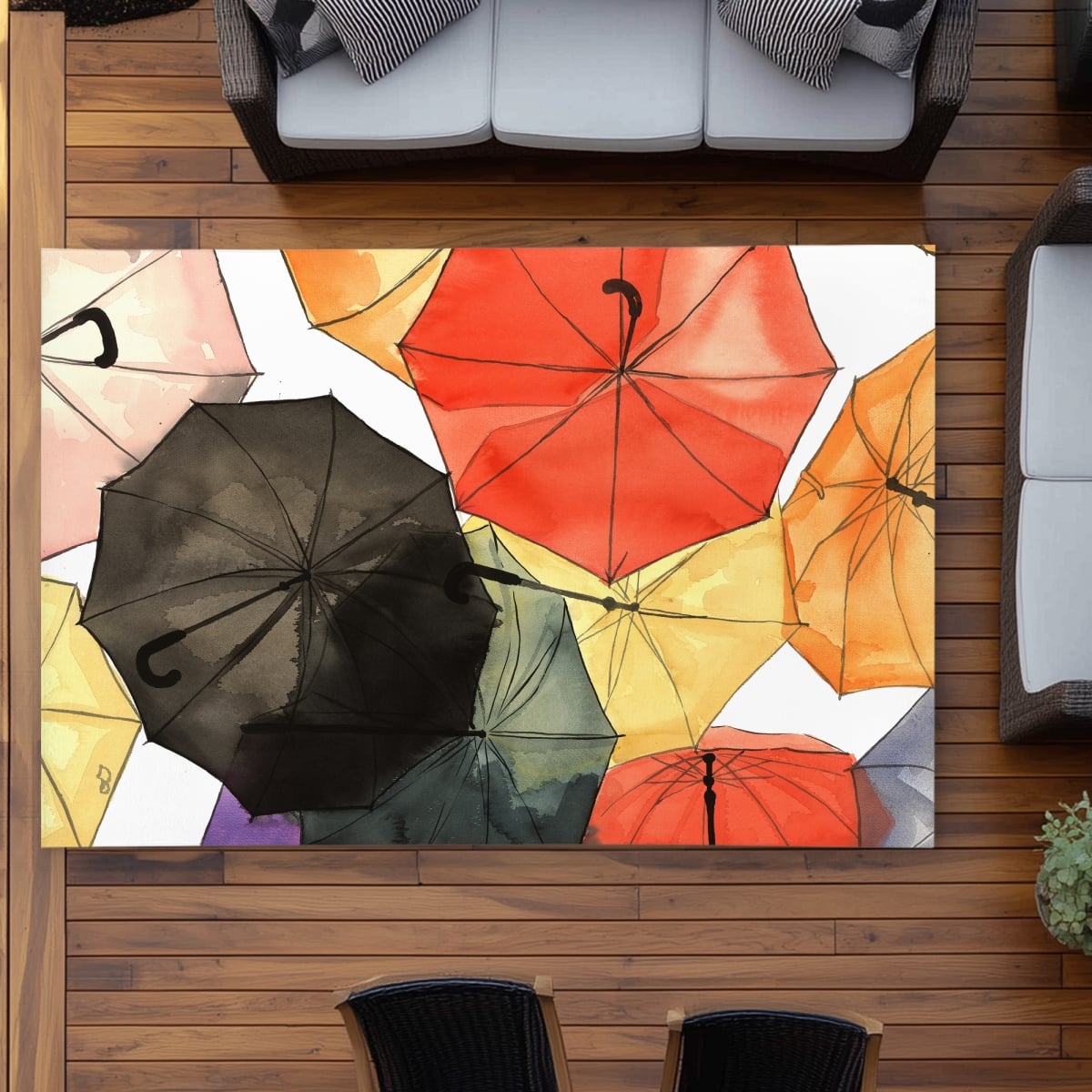 C1ROAR57F6TNBH 5 x 7 ft. Suspended Umbrellas Outdoor Area Rug for Home Decor - Illustrative Places - Rectangle