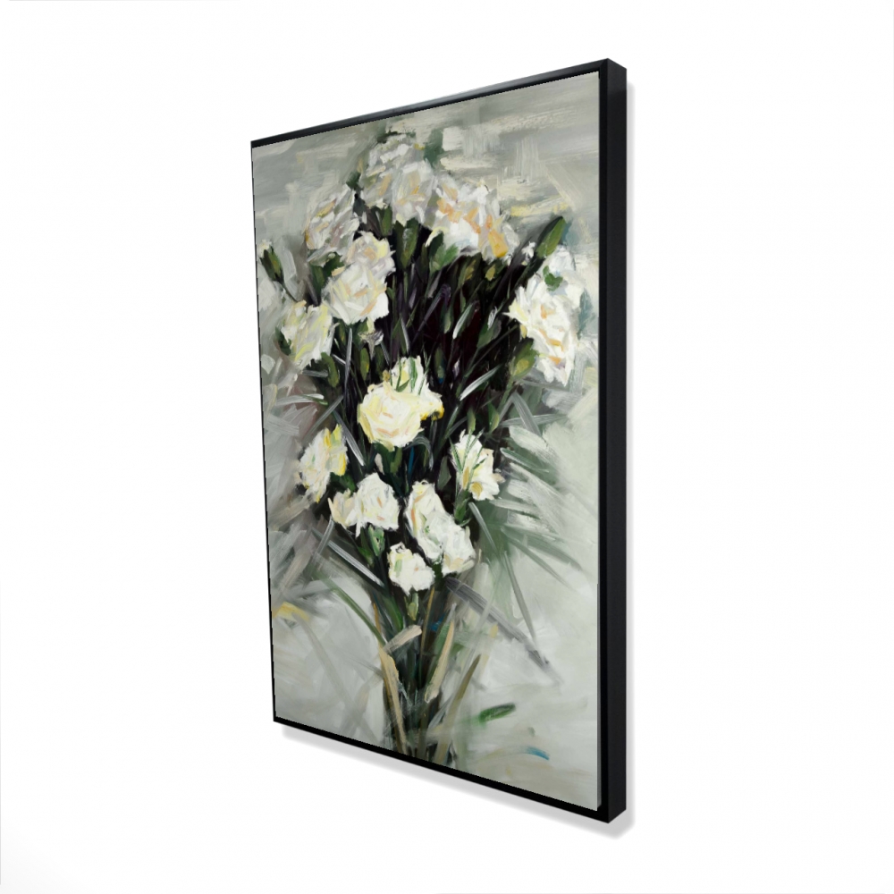 2081-3624-FL367 24 x 36 in. Lisianthus White Bouquet - Flowers Kitchen Framed Canvas Decor