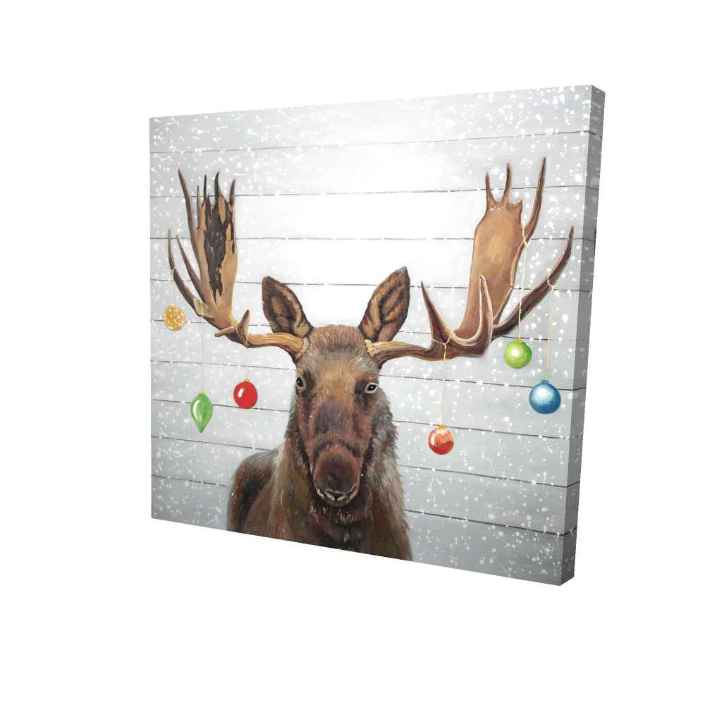 2080-3636-HO26 36 x 36 in. Moose Has Christmas Balls - Rustic Holidays Canvas Decor