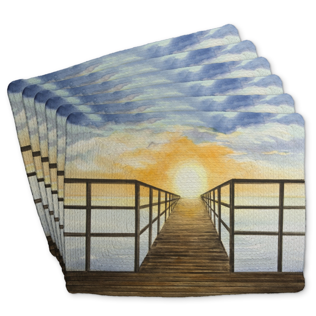 Picture of Begin Home Decor C6BP1418U11I32 14 x 18 in. Sunset in the Sea - Braided Polyester Placemats for Home Decor - Set of 6