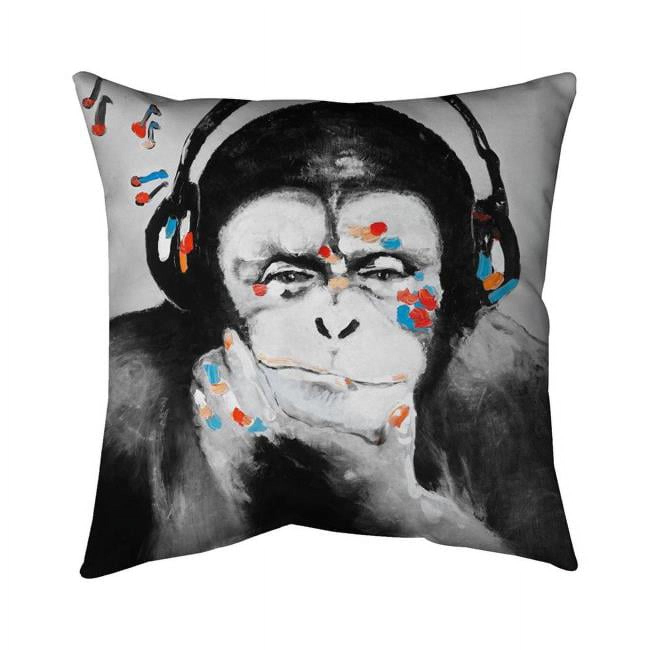 20 x 20 in. Monkey with Headphones-Double Sided Print Indoor Pillow