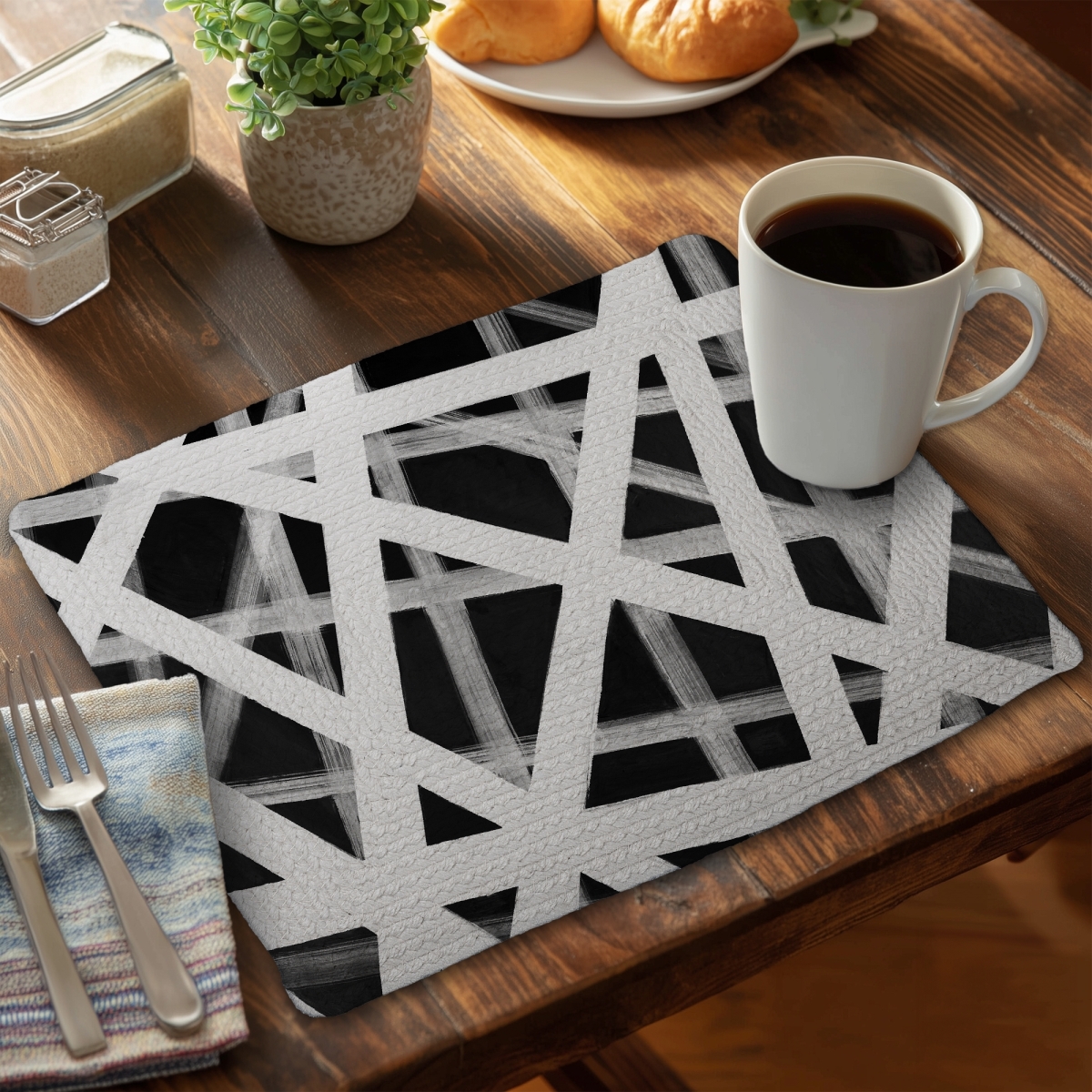 Picture of Begin Home Decor C6BP1418T80TZA 14 x 18 in. Geometric Stripes Braided Polyester Placemat for Home Decor - Set of 6