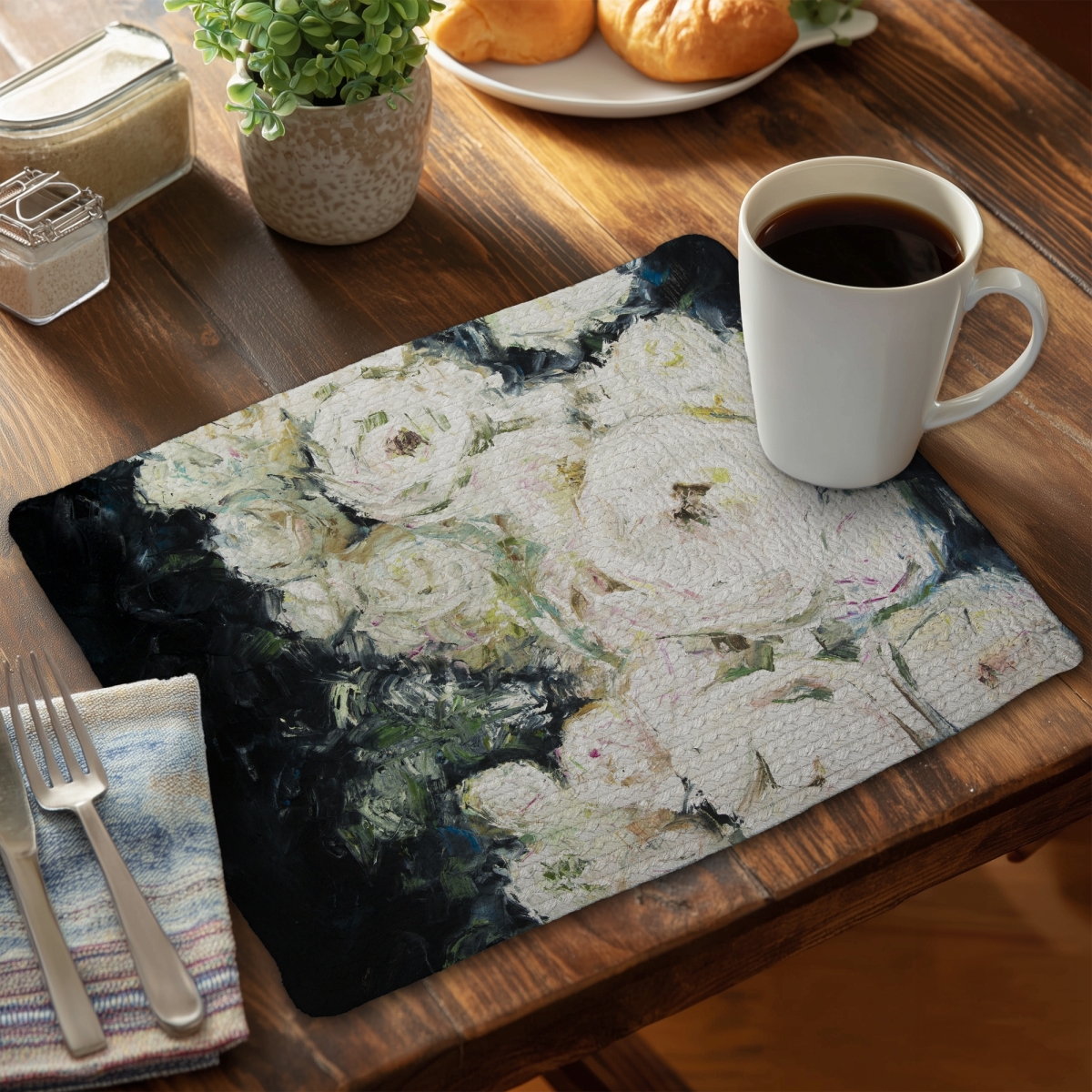 Picture of Begin Home Decor C6BP14183RVM6X 14 x 18 in. Garden Roses Braided Polyester Placemats for Home Decor - Set of 6