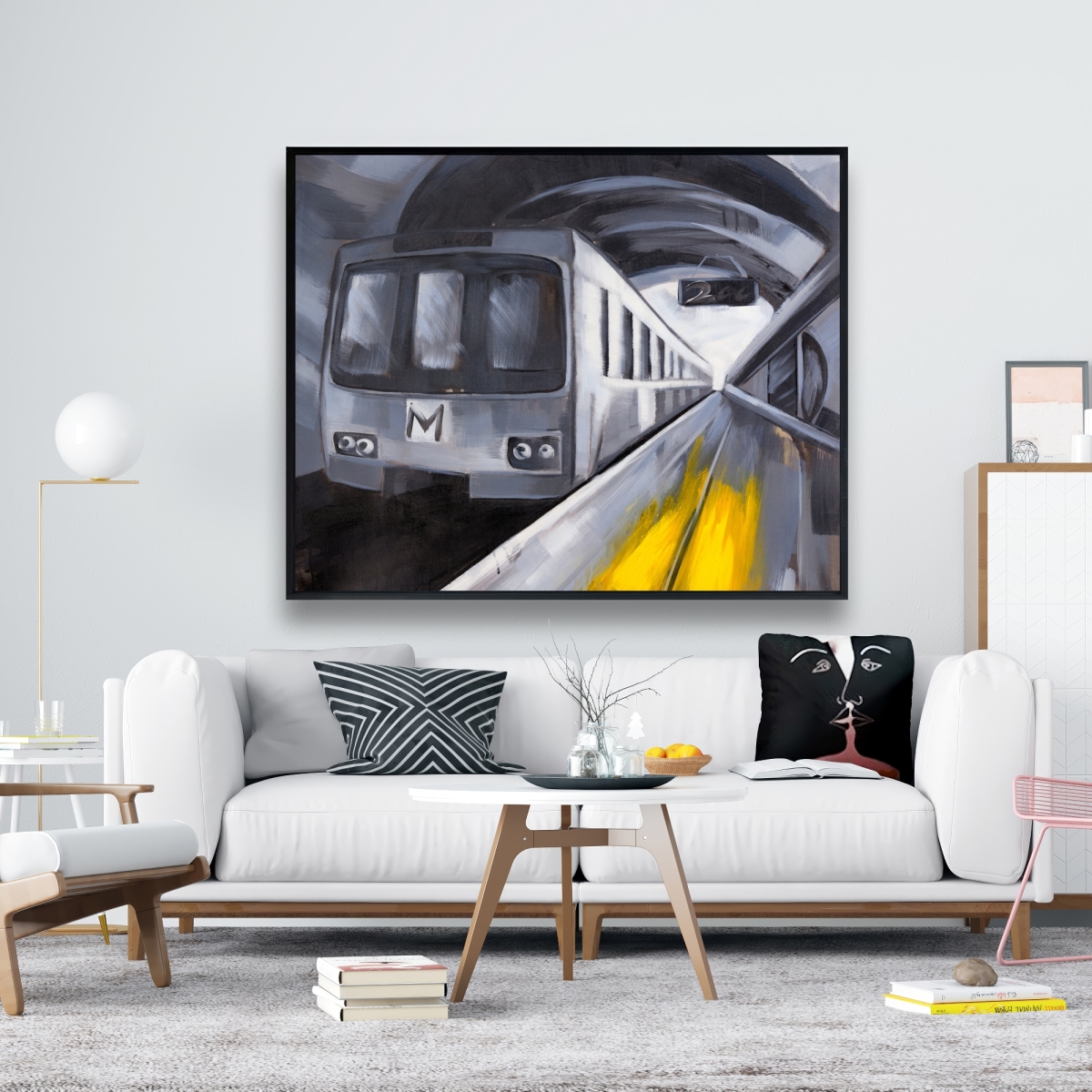 C1FC486050HIUI 48 x 60 in. Subway Train Office Framed Canvas - Home Decor Art Piece