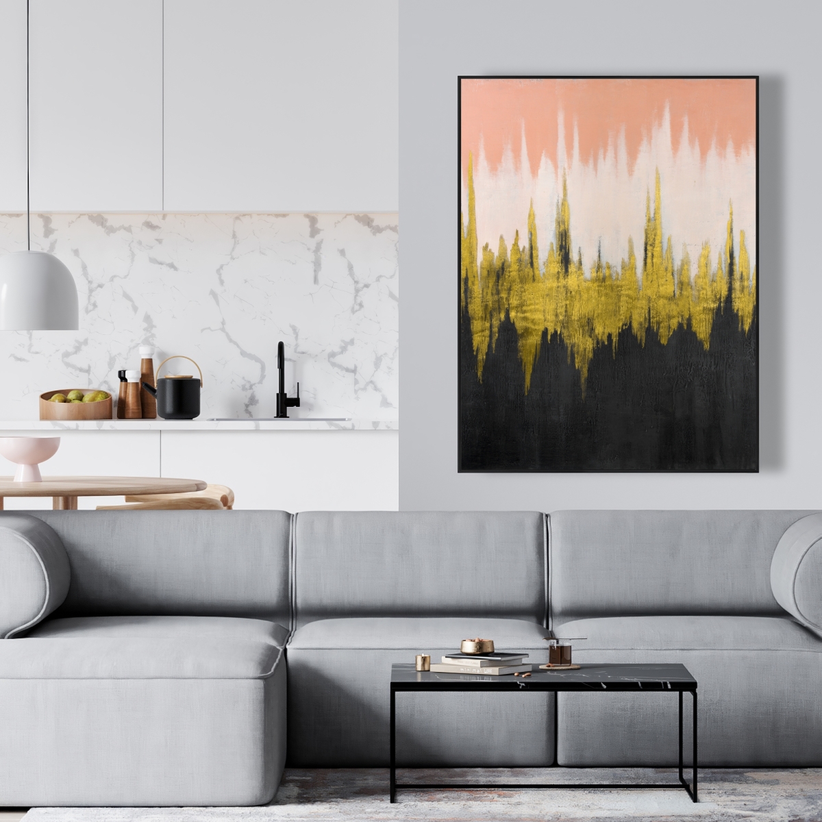 C1FC36481S6K1T 36 x 48 in. Abstract Zigzag - Contemporary Framed Canvas Home Decor