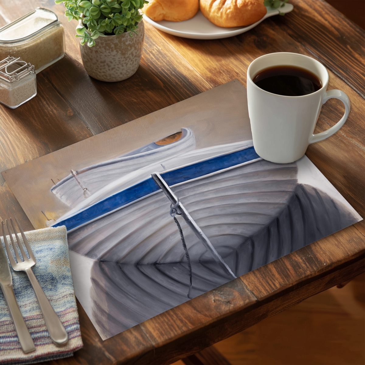 Picture of Begin Home Decor C6PP1418XQOMGY 14 x 18 in. Two Canoe Boats Polyester Placemat - Home Decor Accent - Set of 6