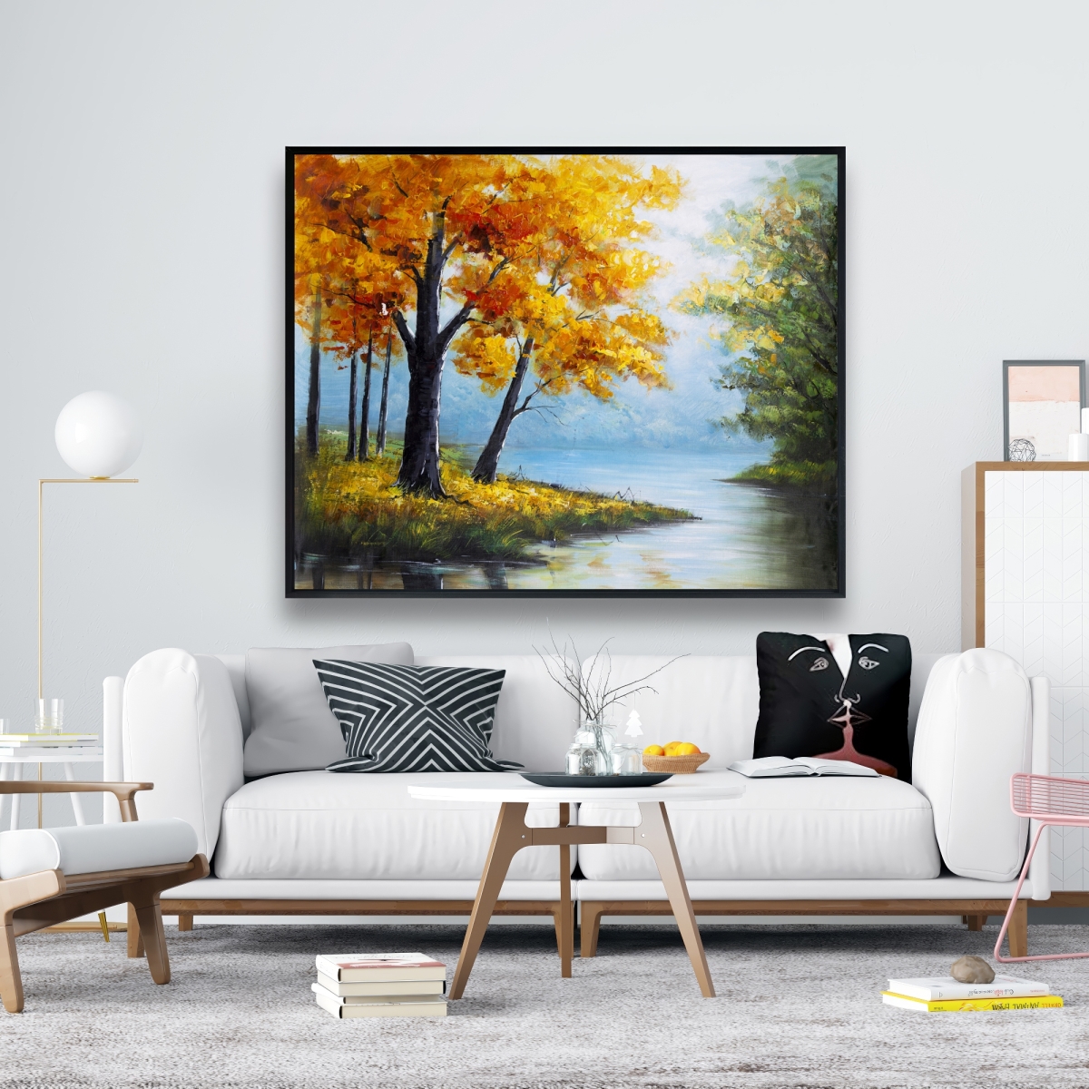 C1FC4860CEB1YD 48 x 60 in. Trees By the Lake - Framed Canvas Landscape for Home Decor