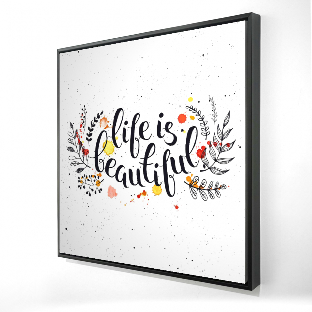 2081-2424-QU41 24 x 24 in. Life is Beautiful Black Object Framed Canvas - Home Decor