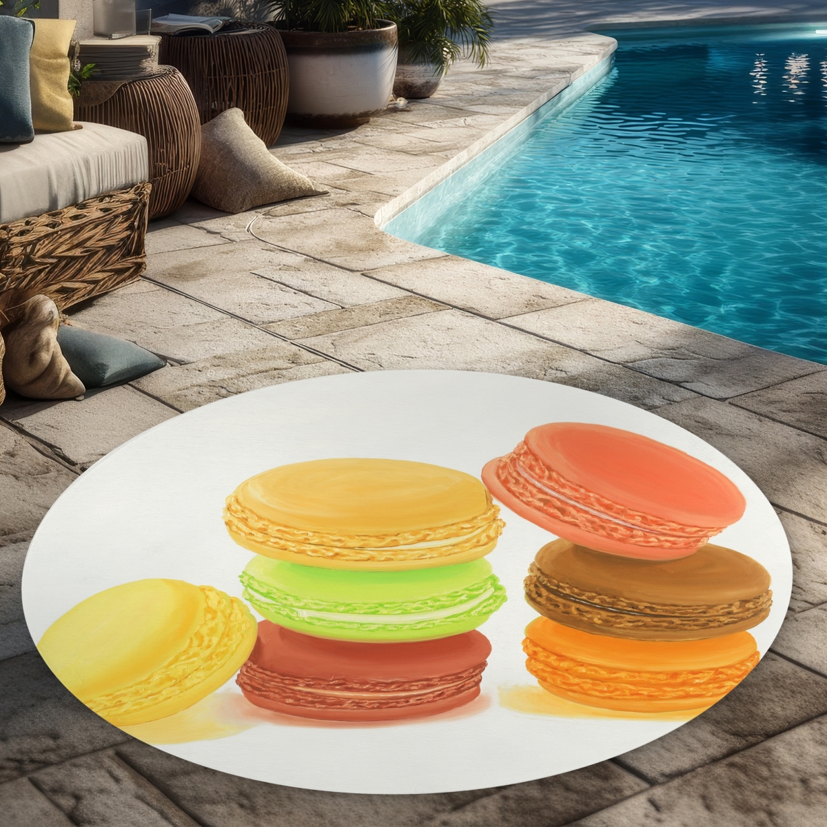 C1COAR55LQYA4E 5 x 5 ft. Delicious Macaroons Outdoor Area Rug - Hyperrealist Home Decor - Round