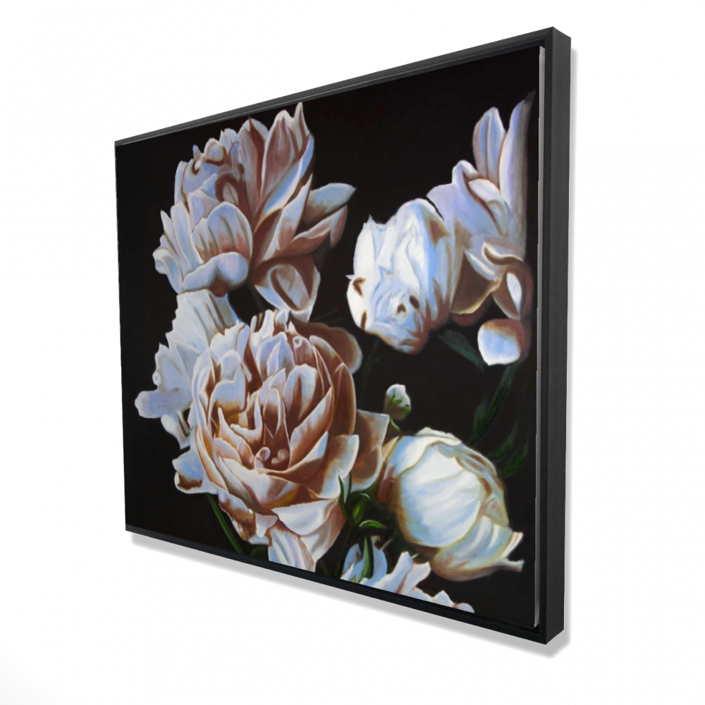2081-4860-FL355 48 x 60 in. Peonies - White Bathroom Framed Canvas - Home Decor Art