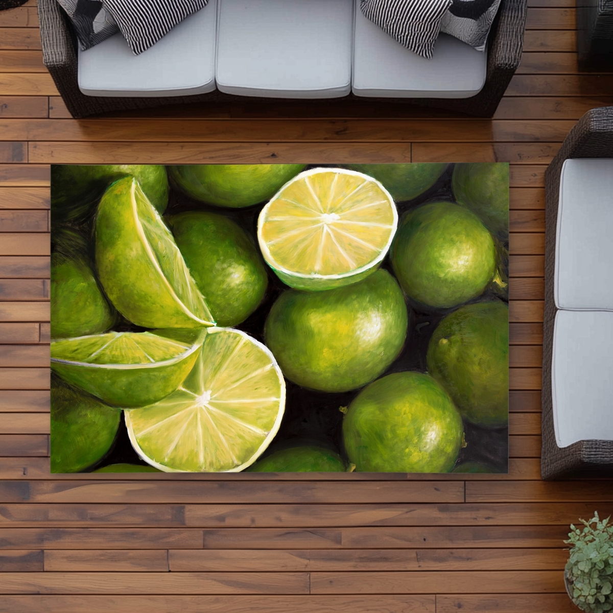 C1ROAR46KUBWLE 4 x 6 ft. Basket of Limes Outdoor Area Rug - Food Still Life Decor - Rectangle